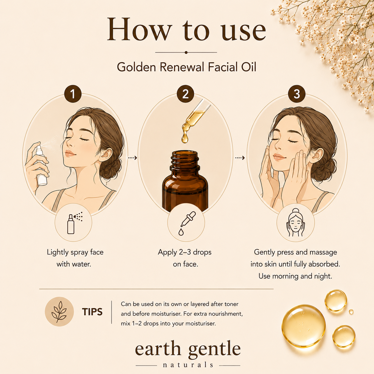 Golden Renewal Facial Oil how to use direction
