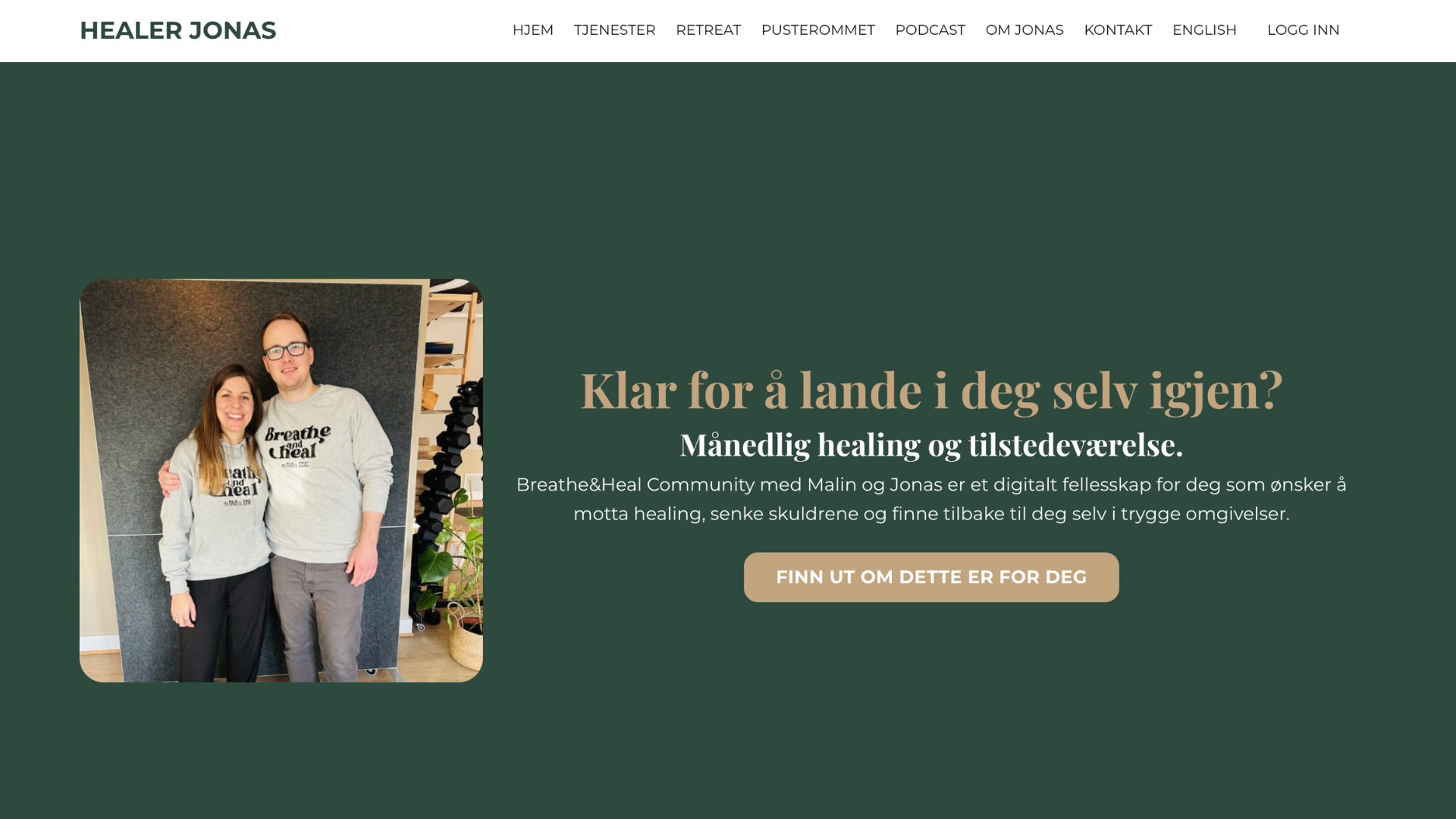 Skjermbilde av nettsiden til HealerJonad