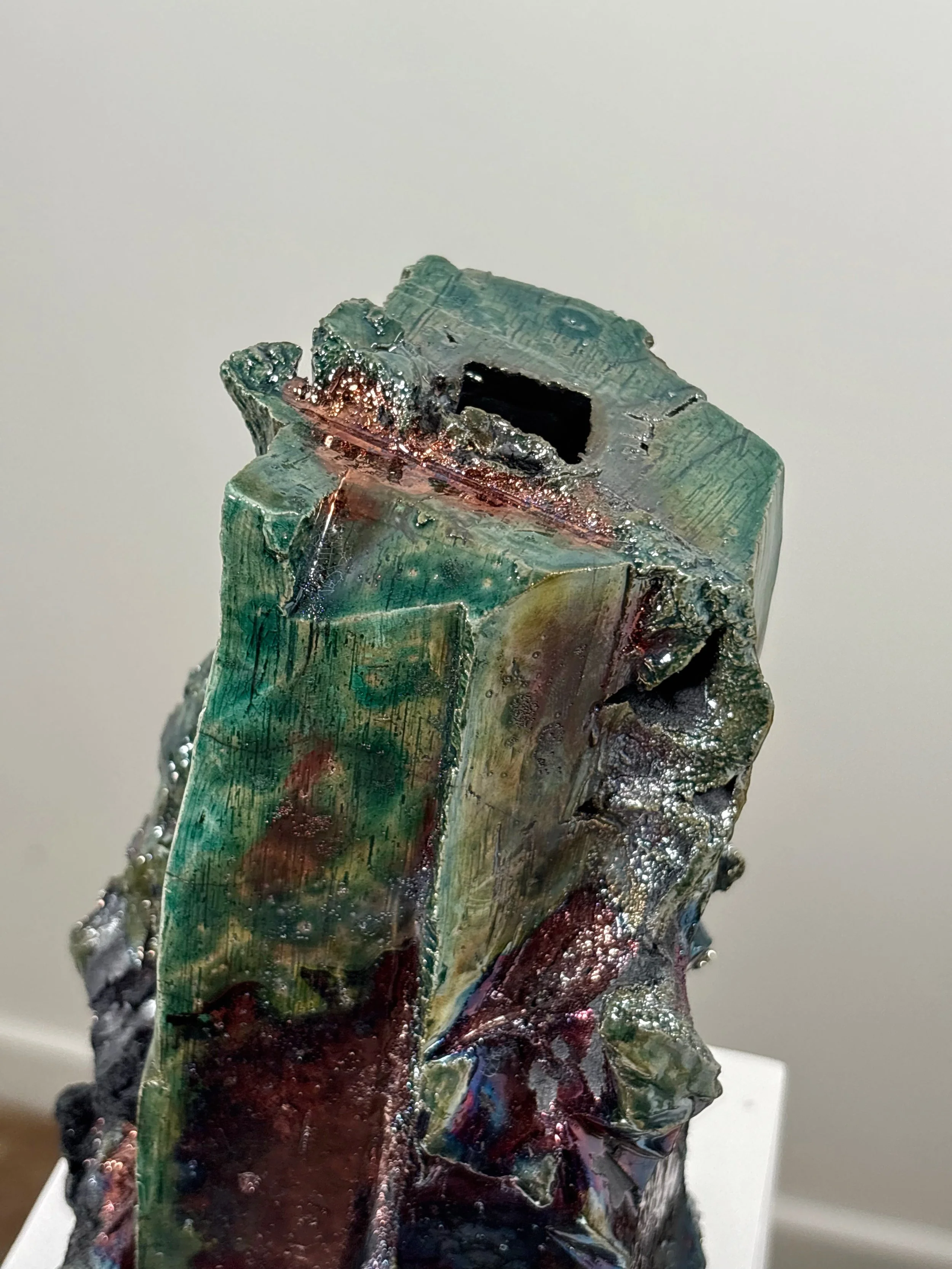 Raku Form No. 4, 2026 — hand-carved raku ceramic sculpture by Liz Wycherley, top view
