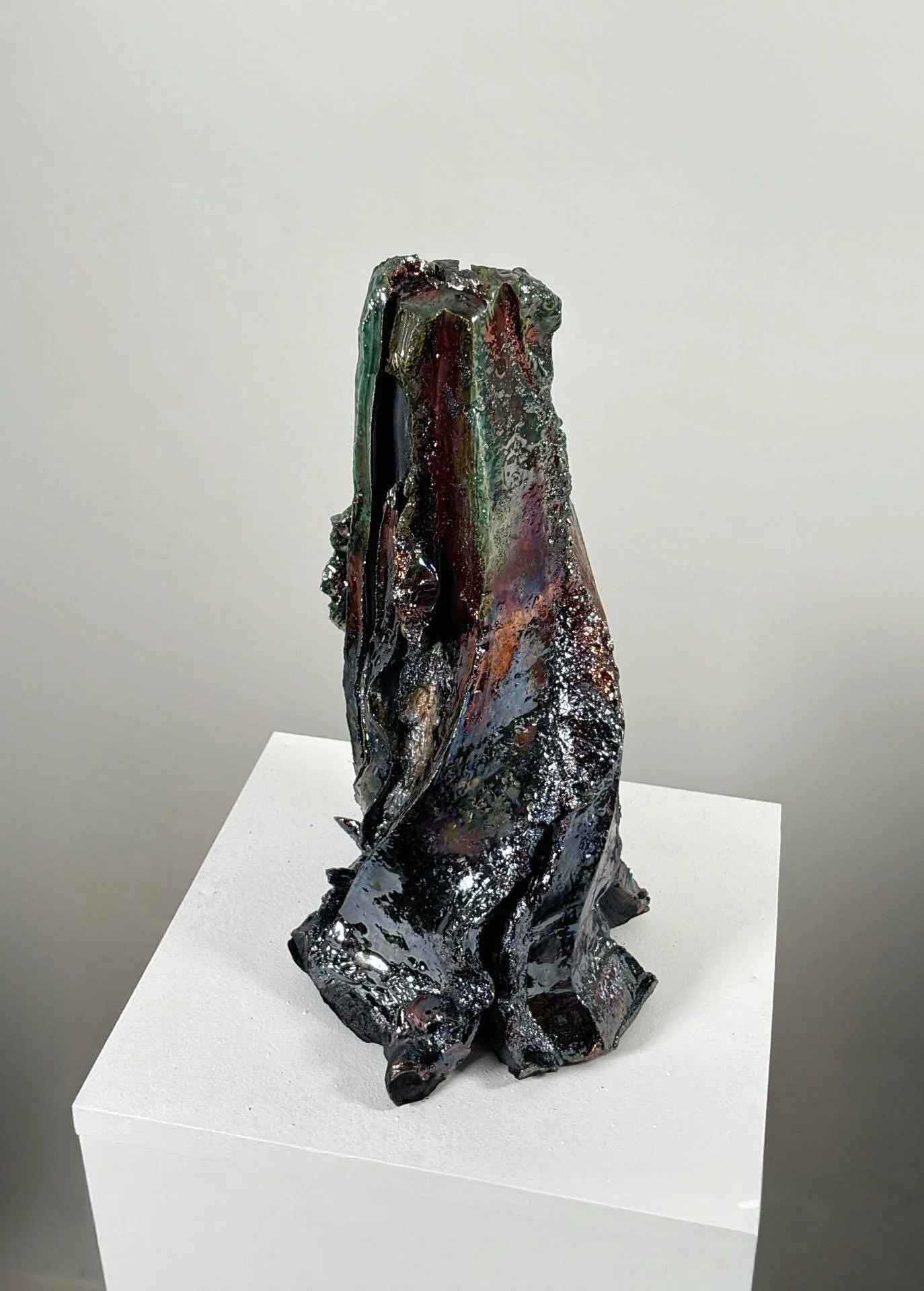 Raku Form No. 1, 2026 — hand-carved raku ceramic sculpture by Liz Wycherley, back view