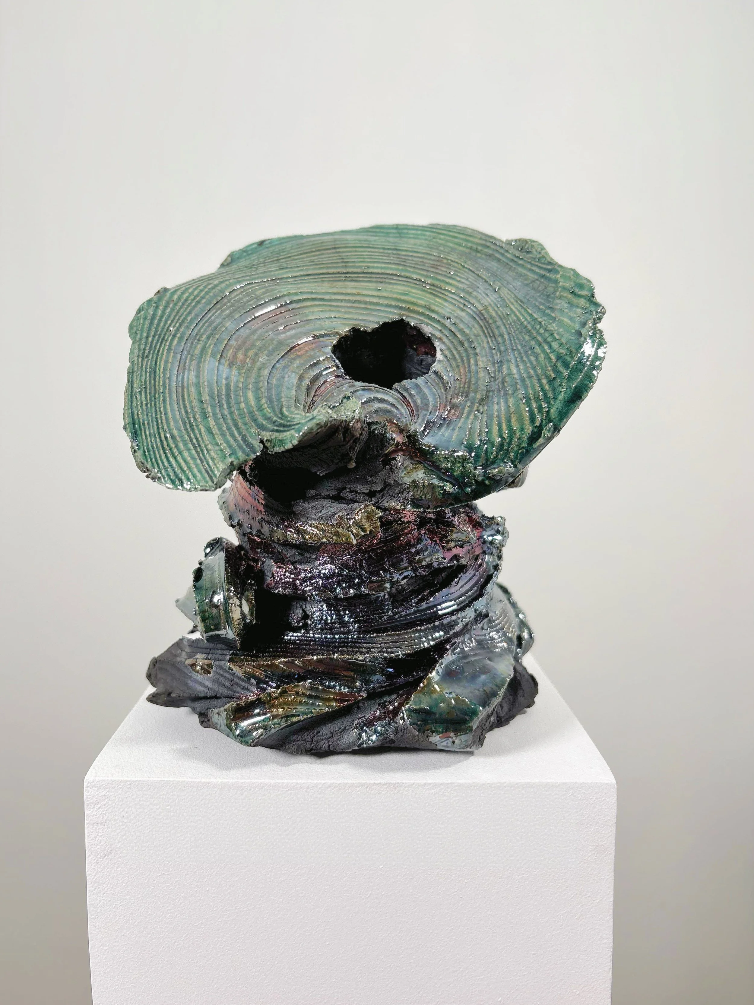 Raku Form No. 5, 2026 — hand-carved raku ceramic sculpture by Liz Wycherley, front view