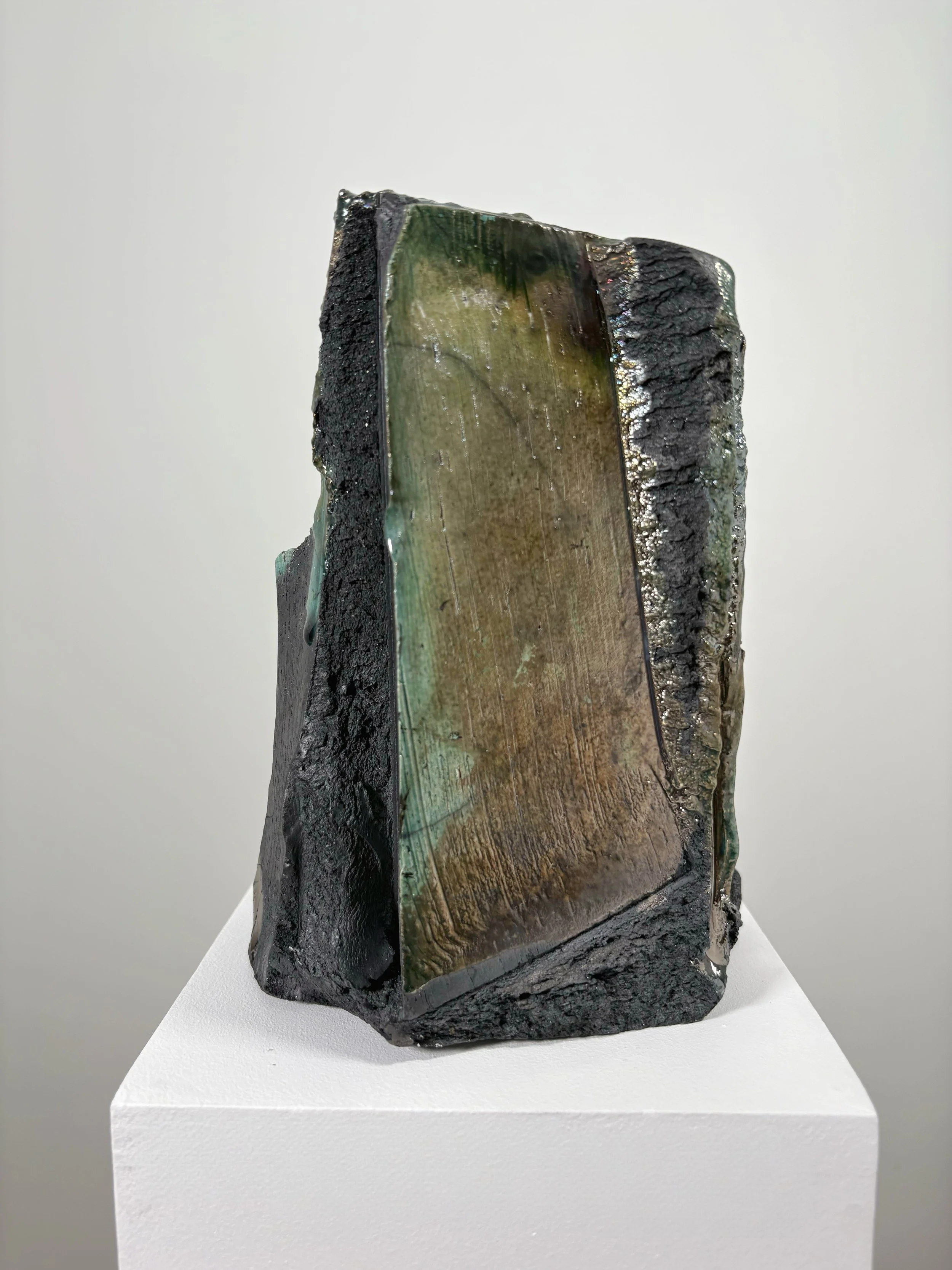Raku Form No. 6, 2026 — hand-carved raku ceramic sculpture by Liz Wycherley, back view