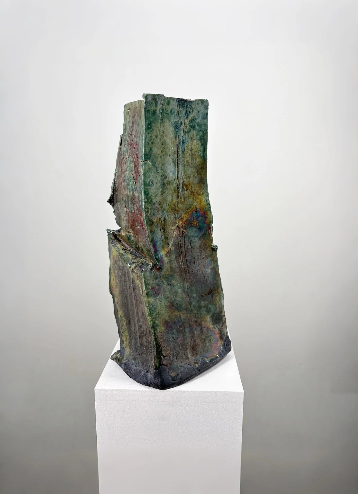 Raku Form No. 3, 2026 — monolithic hand-carved raku ceramic sculpture by Liz Wycherley, back view