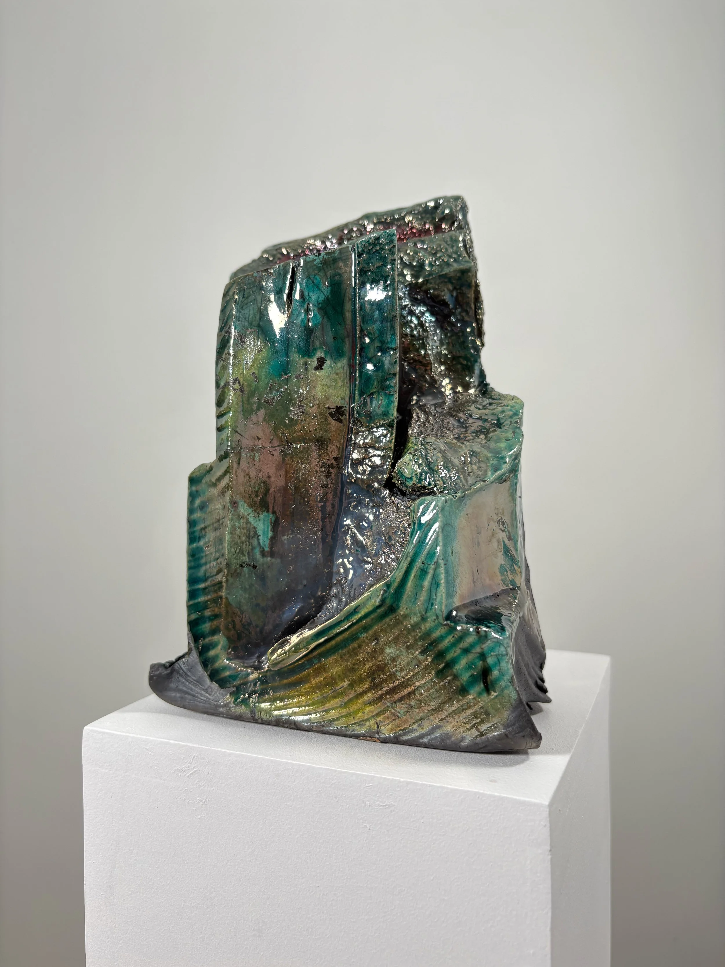 Raku Form No. 6, 2026 — hand-carved raku ceramic sculpture by Liz Wycherley, front view