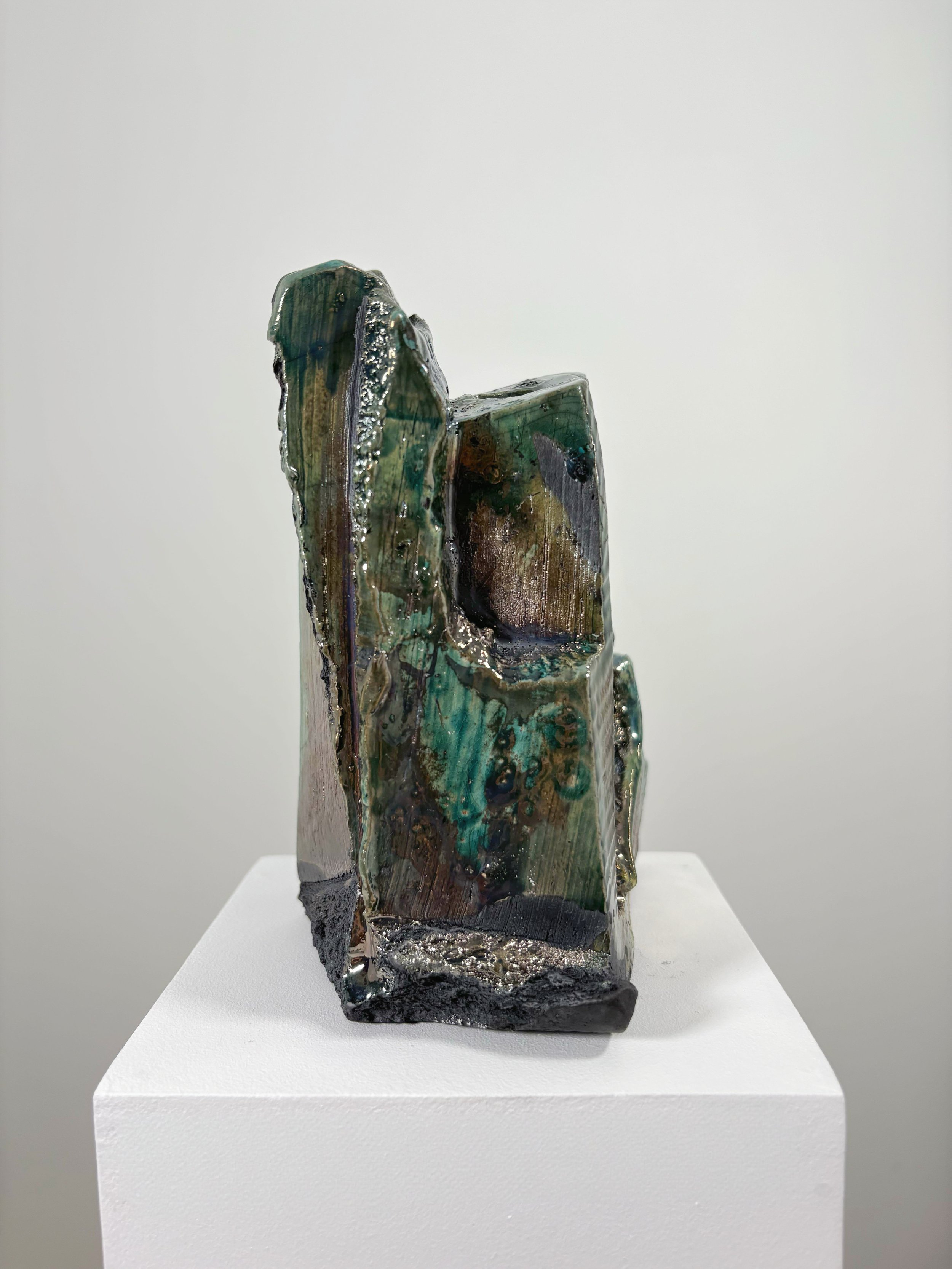 Raku Form No. 6, 2026 — hand-carved raku ceramic sculpture by Liz Wycherley, side view