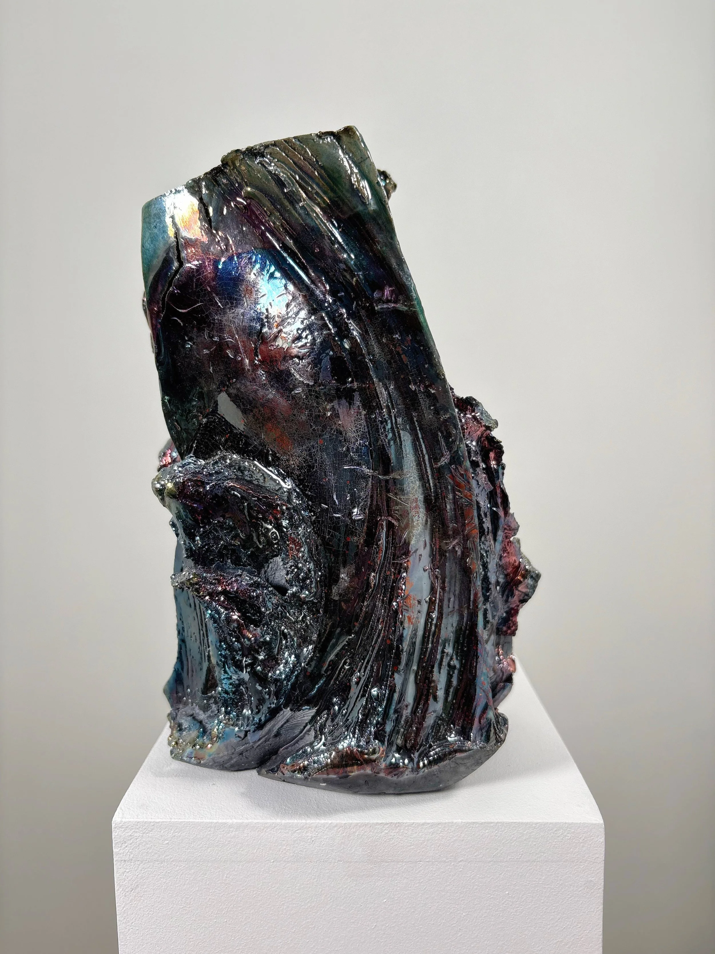 Raku Form No. 4, 2026 — hand-carved raku ceramic sculpture by Liz Wycherley, front view