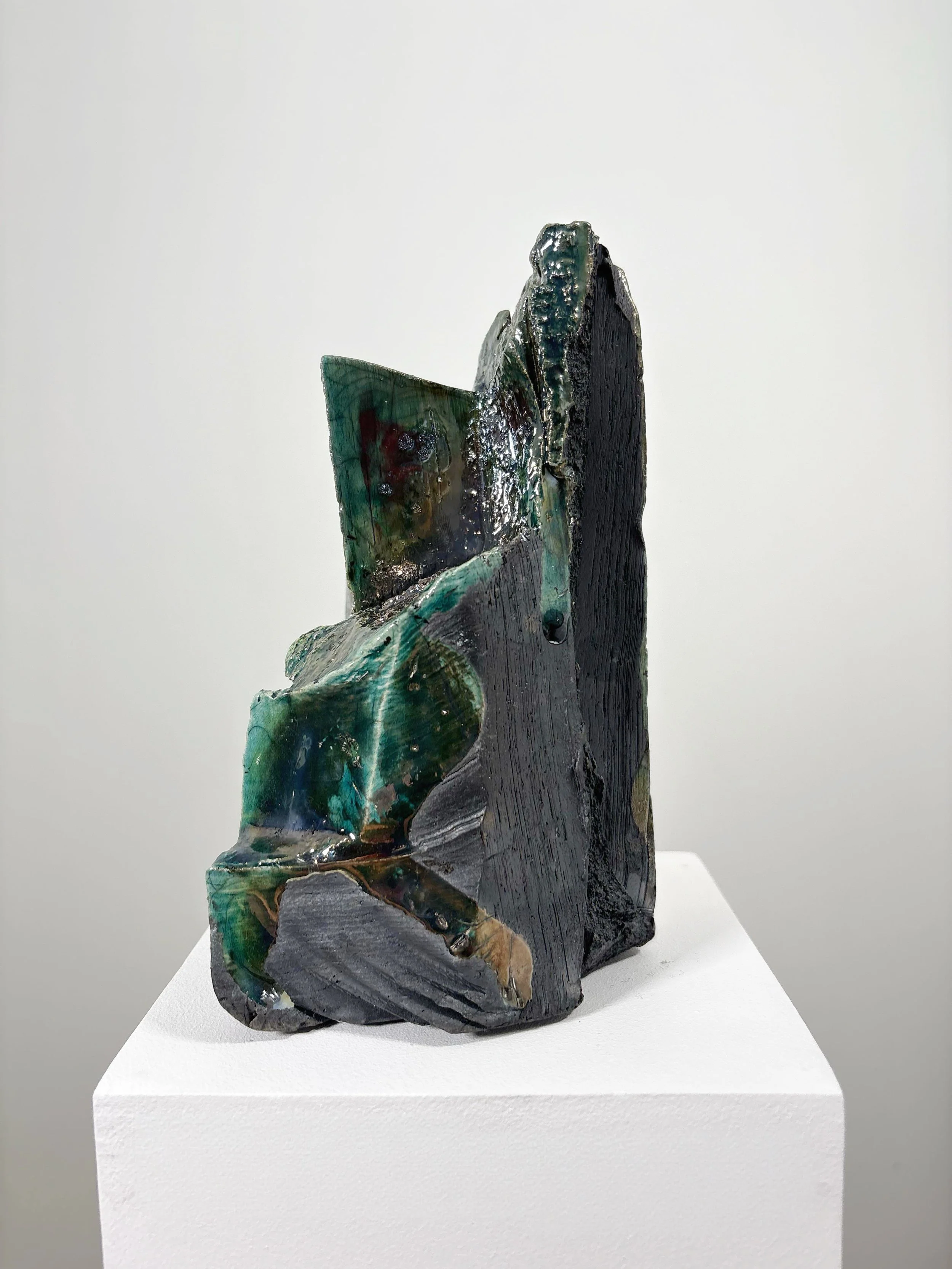 Raku Form No. 6, 2026 — hand-carved raku ceramic sculpture by Liz Wycherley, three quarter view