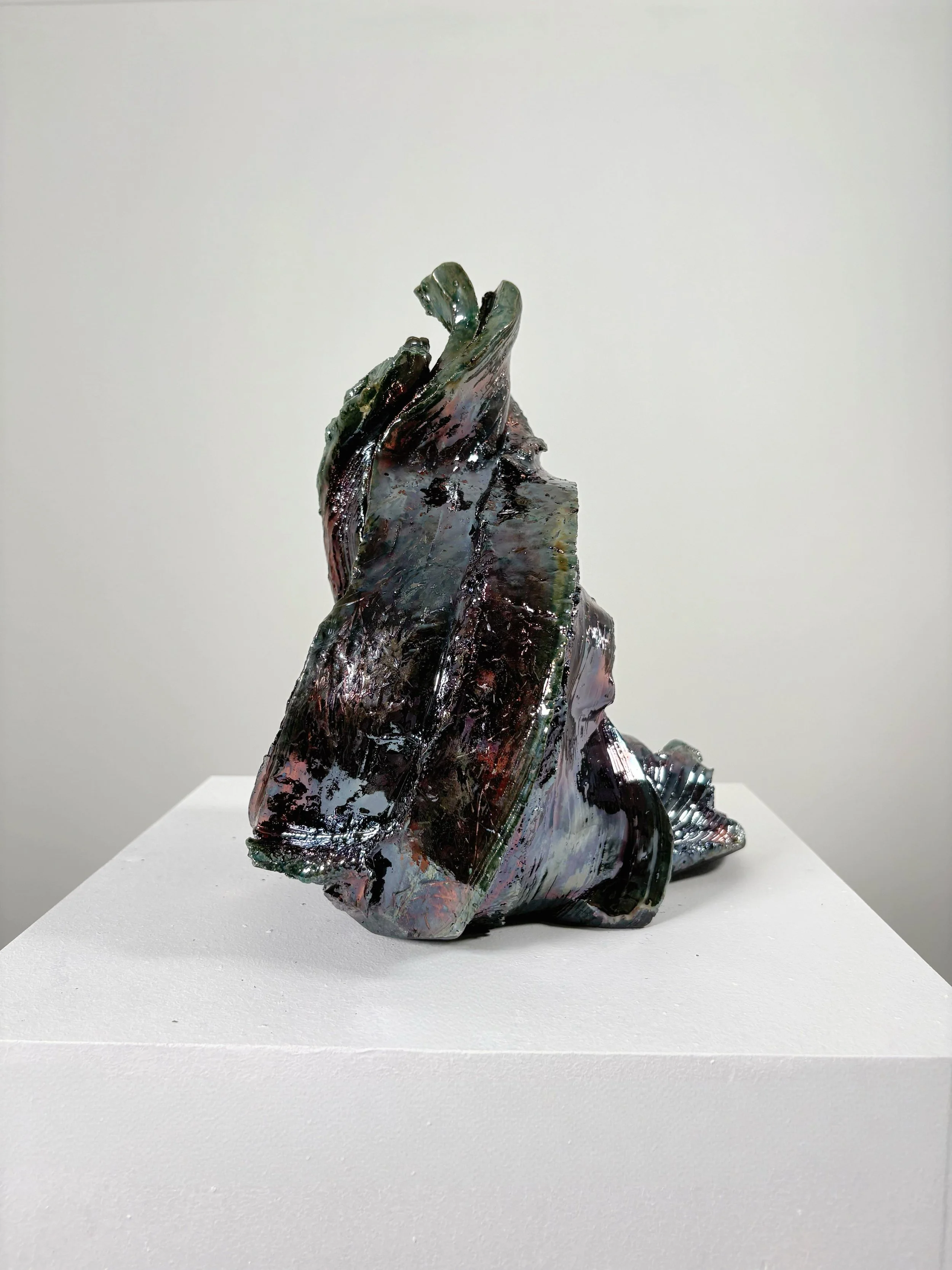 Raku Form No. 2, 2026 — hand-carved raku ceramic sculpture by Liz Wycherley, side view