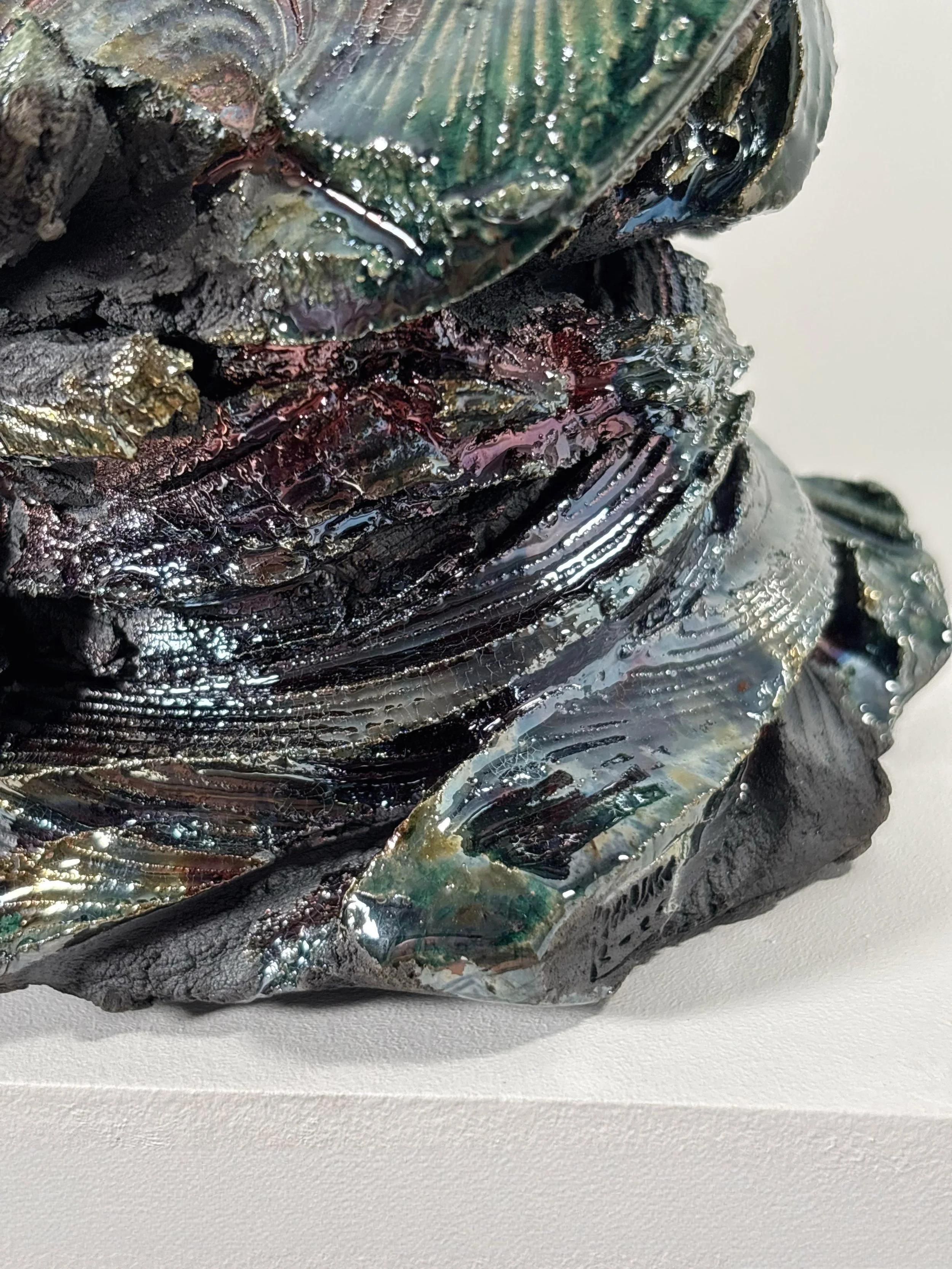 Raku Form No. 5, 2026 — hand-carved raku ceramic sculpture by Liz Wycherley, detail view