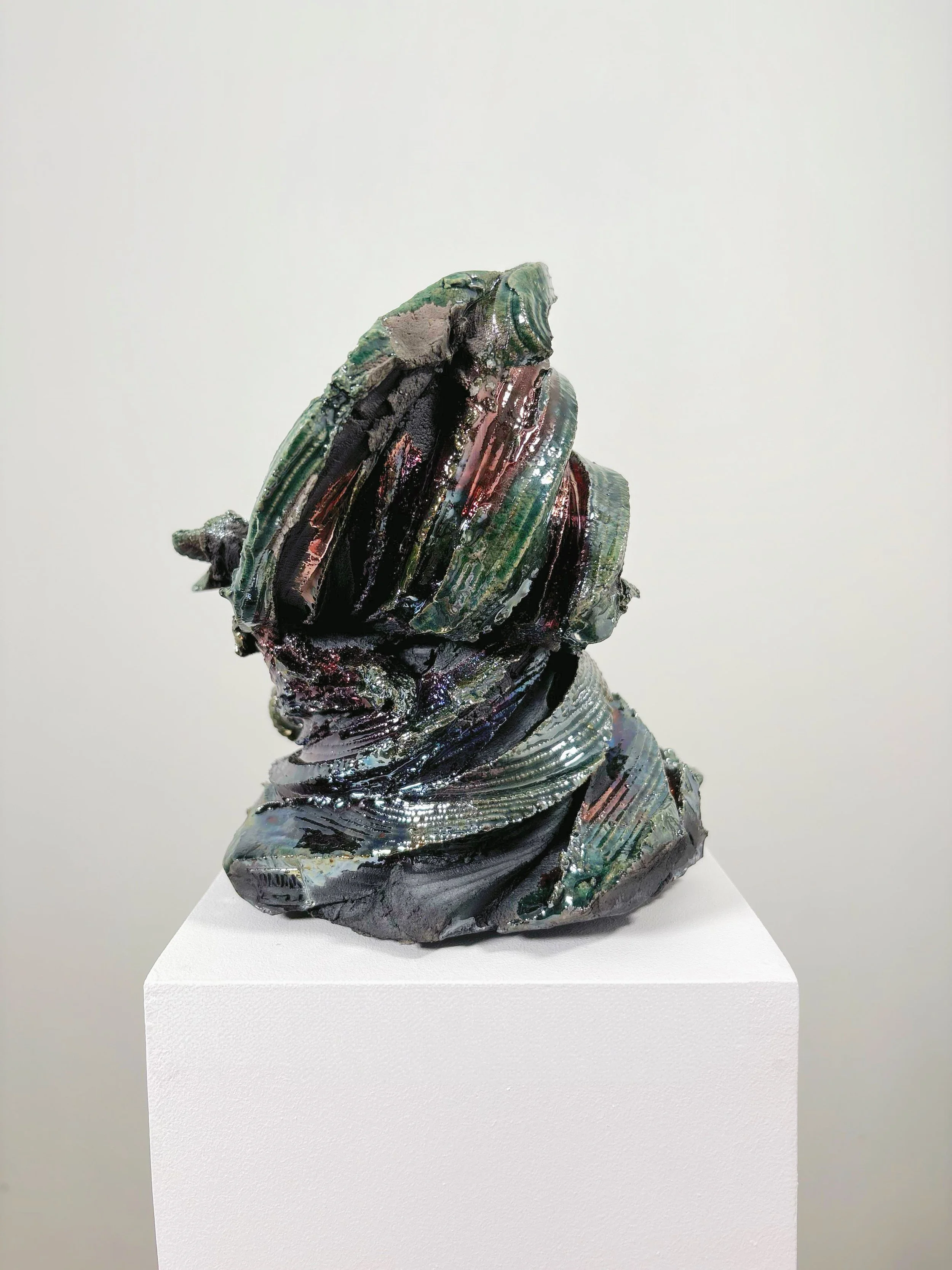 Raku Form No. 5, 2026 — hand-carved raku ceramic sculpture by Liz Wycherley, side view