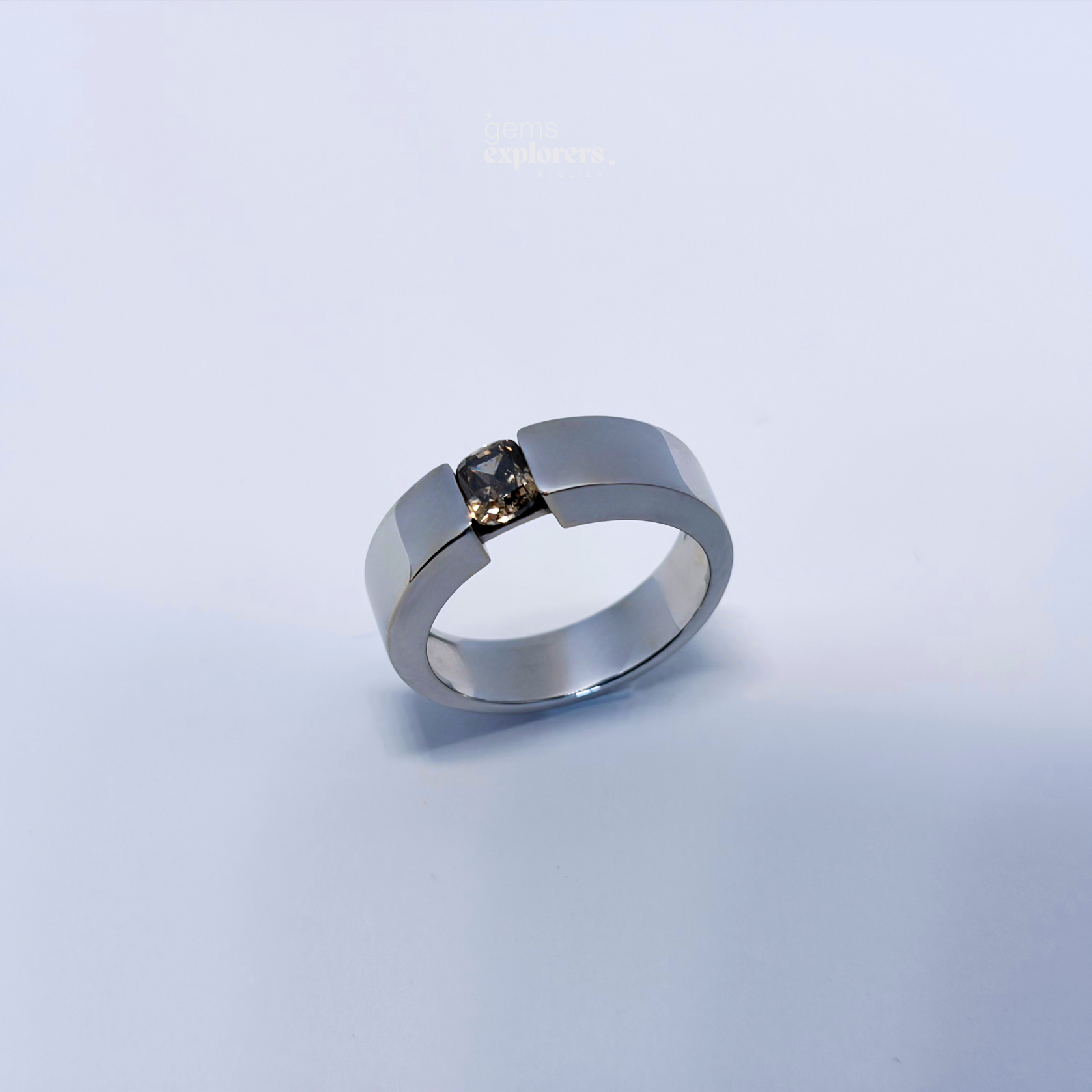 ECHØ Dune Fancy Brown Yellow diamond ring shown in three-quarter view