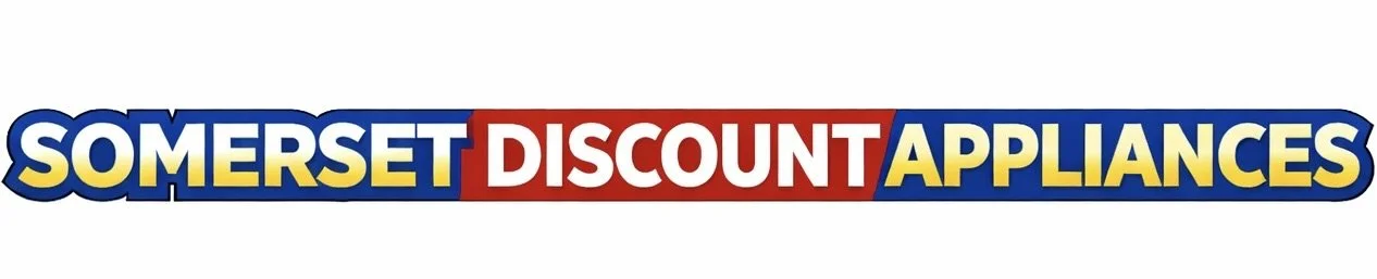 Logo for Somerset Discount Appliances with bold blue and yellow lettering and a red background behind the word 'DISCOUNT'.