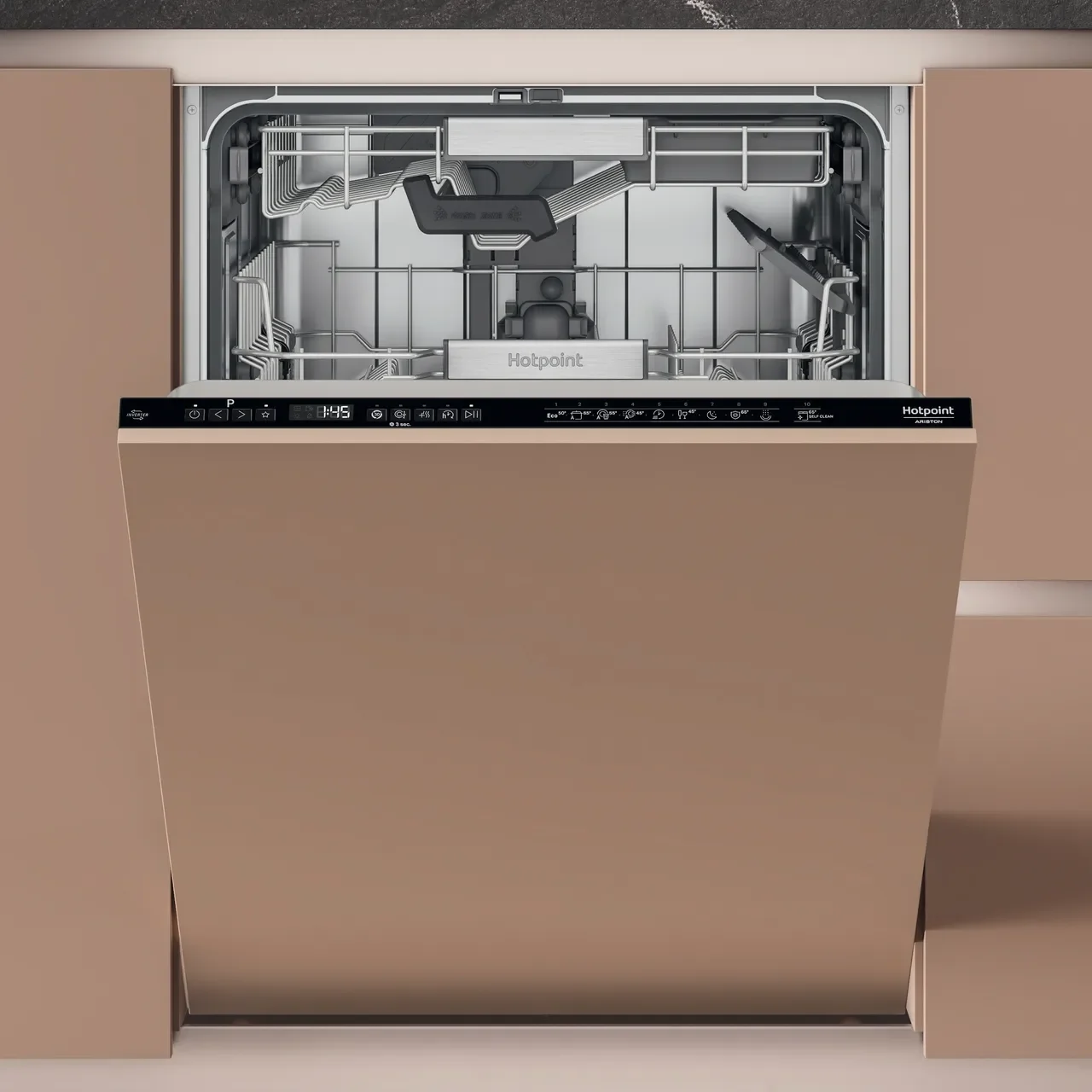 Hotpoint Hydroforce H8IHP42LUK Fully Integrated Full Size Dishwasher - Black Control Panel with Fixed Door Hinge Kit