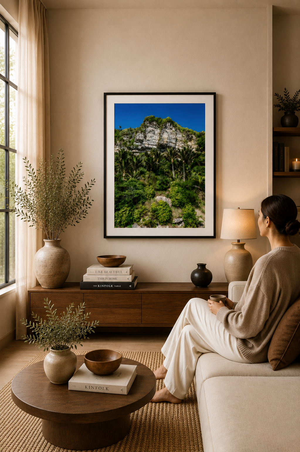 Native West Coast forest and limestone cliffs with nīkau palms.