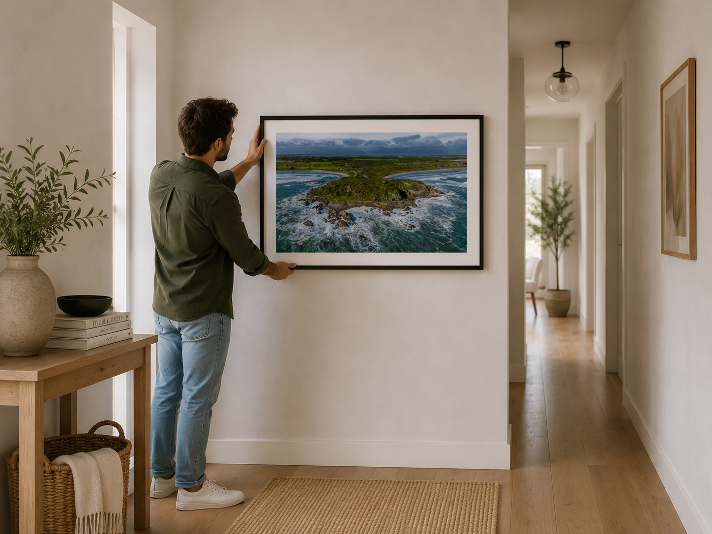 Aerial view of Cape Foulwind surrounded by ocean.