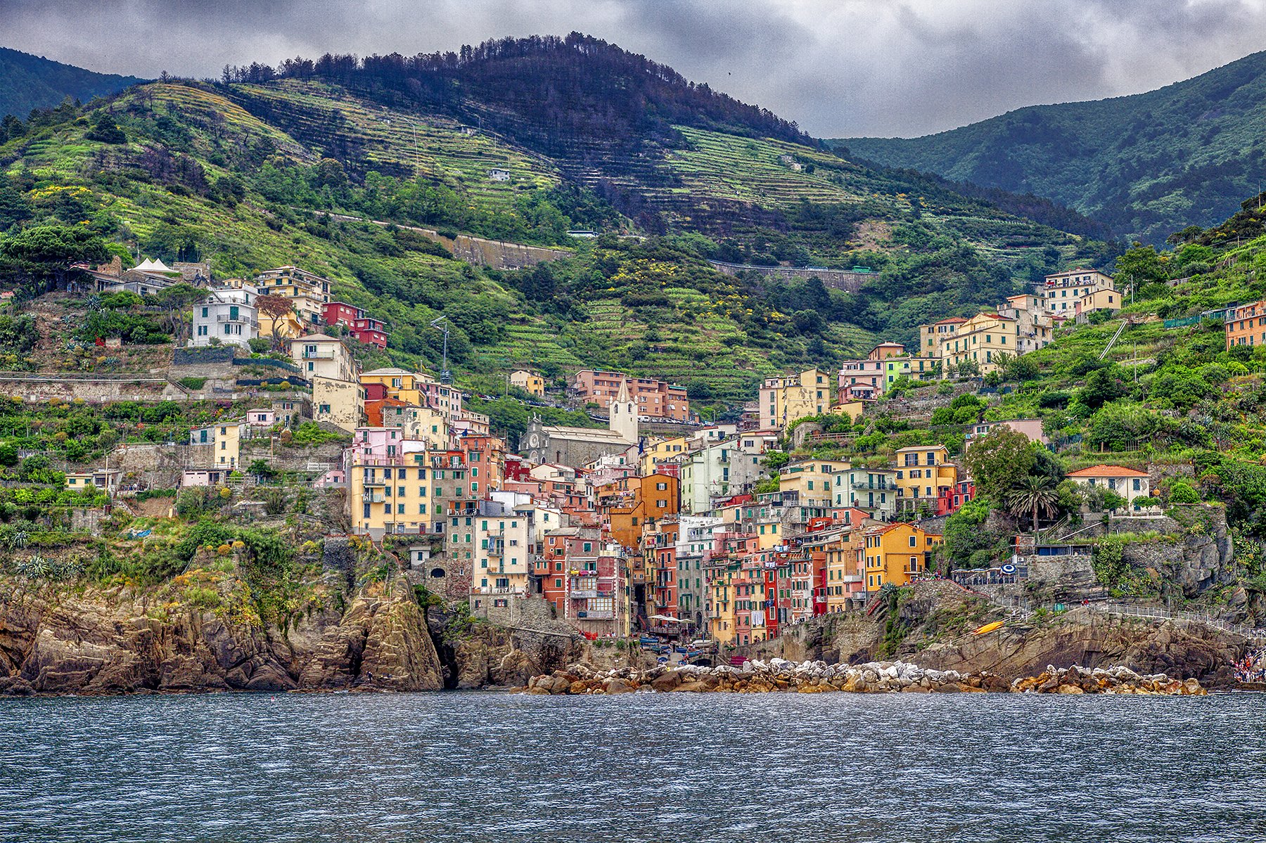 Colourful cliffside village of Cinque Terre overlooking the Ligurian Sea in Italy.