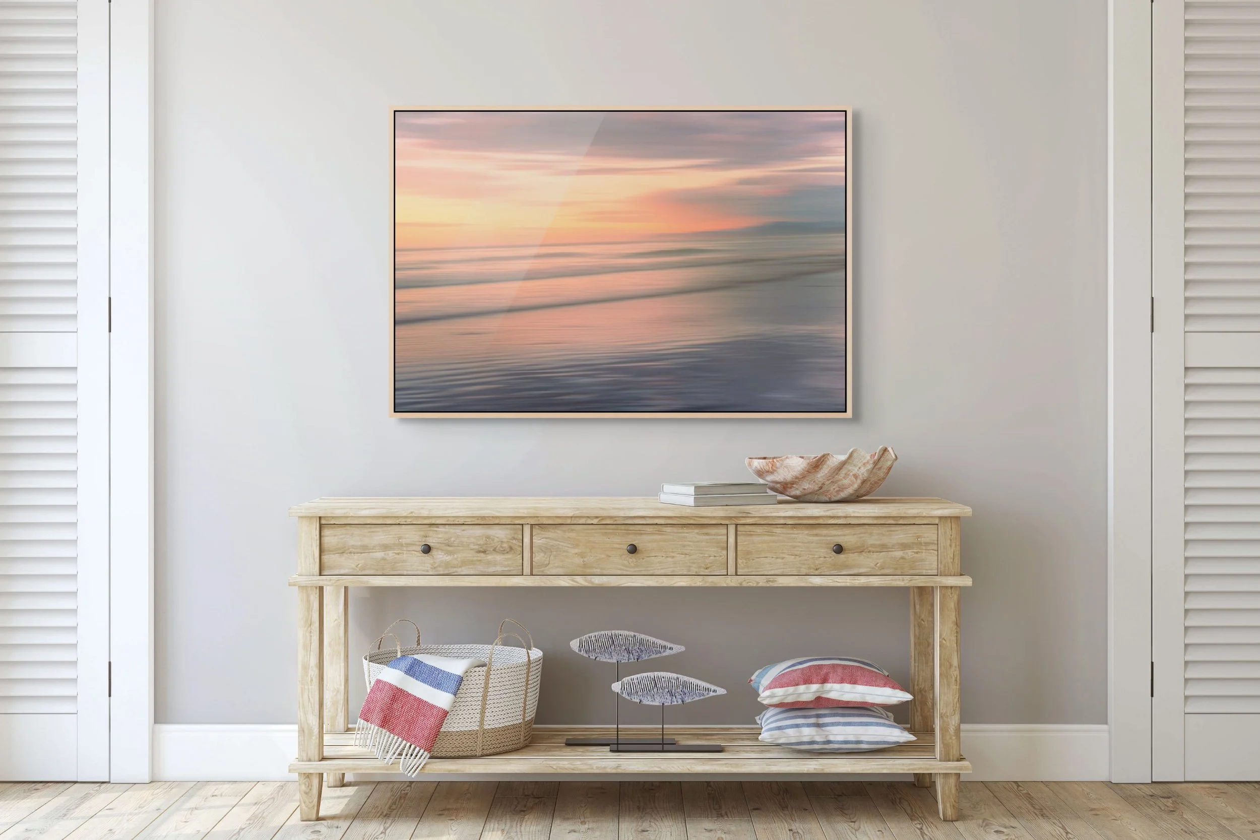 Coastal fine art photograph of soft waves glide gently across the shoreline as the colours of sunset melt into the sea, by From The Field.