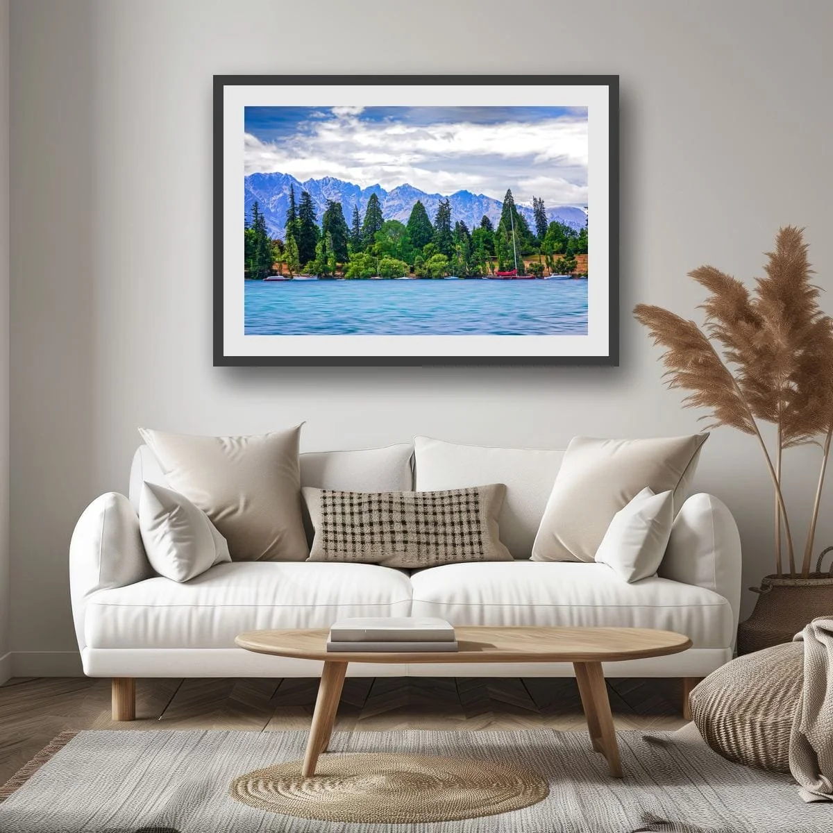 Lake Wakatipu with mountains and trees in Queenstown.