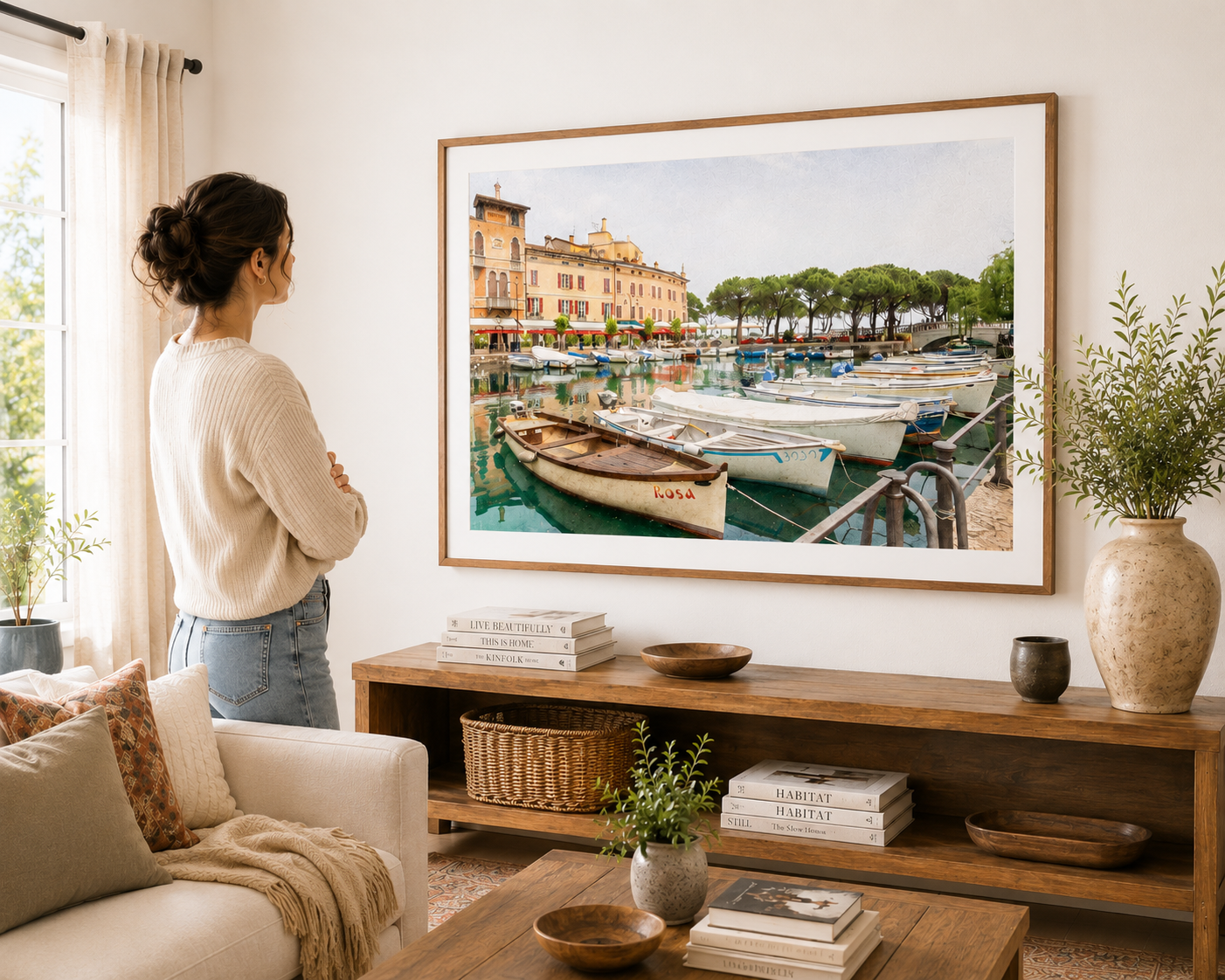 Boats moored along an Italian waterfront