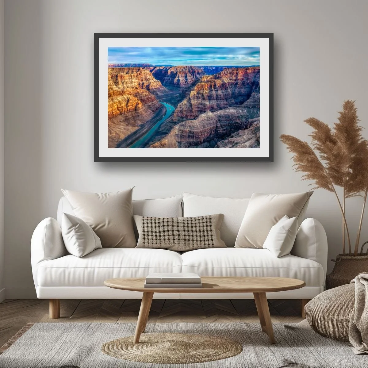 Grand Canyon landscape with winding river below.