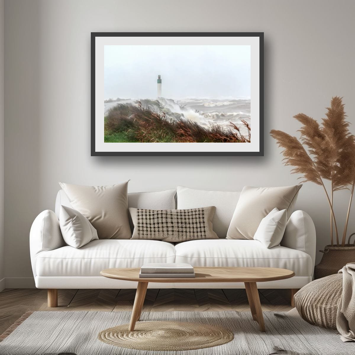 Coastal beacon standing against rough seas and stormy weather.