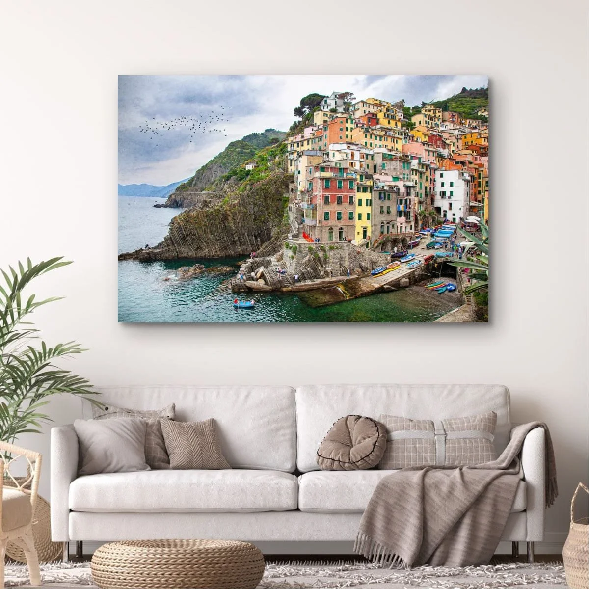 Colourful Italian coastal village overlooking the sea.