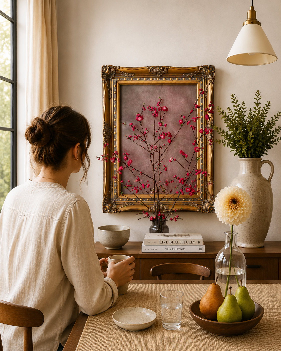 Pheobe.pngCrimson blossom branches framed by an ornate vintage frame.