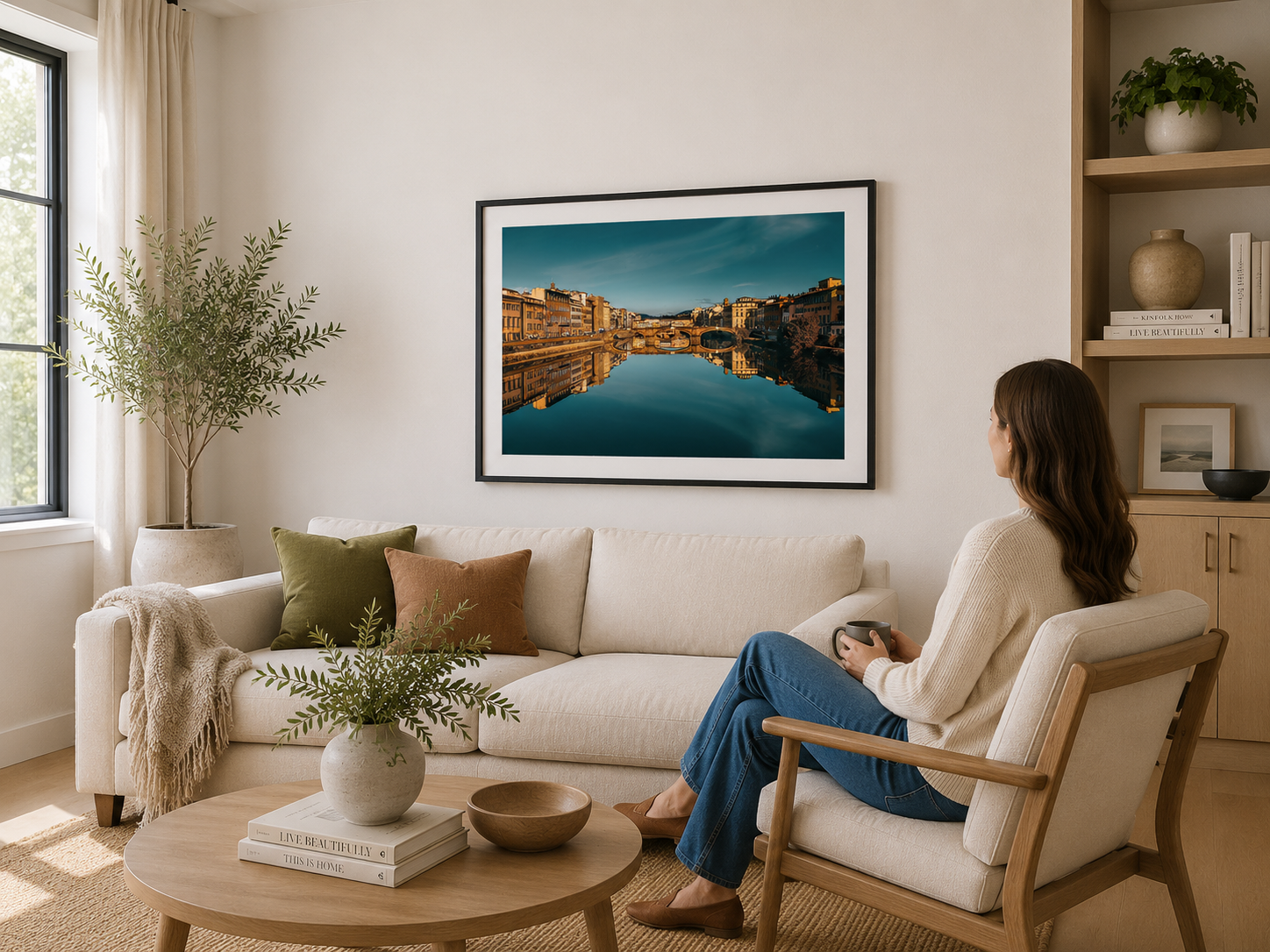 Florence cityscape reflected in the Arno River.