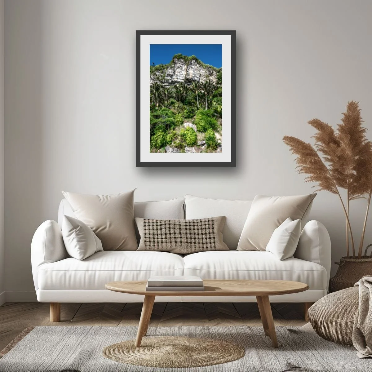 Native West Coast forest and limestone cliffs with nīkau palms.