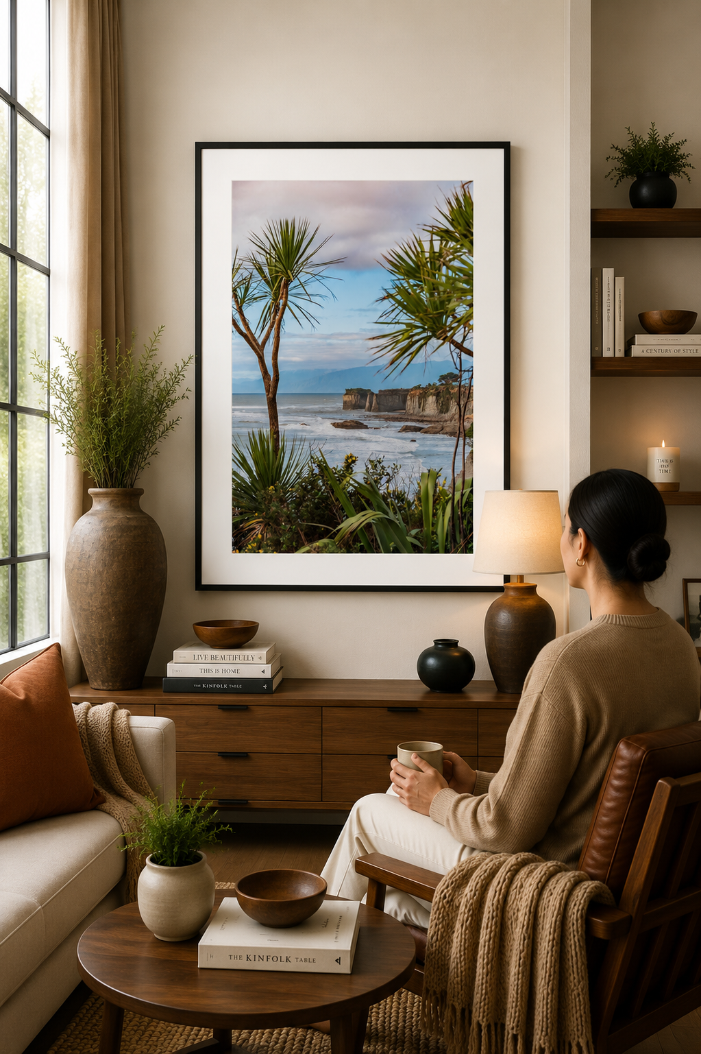 Elevated coastal lookout framed by native vegetation.