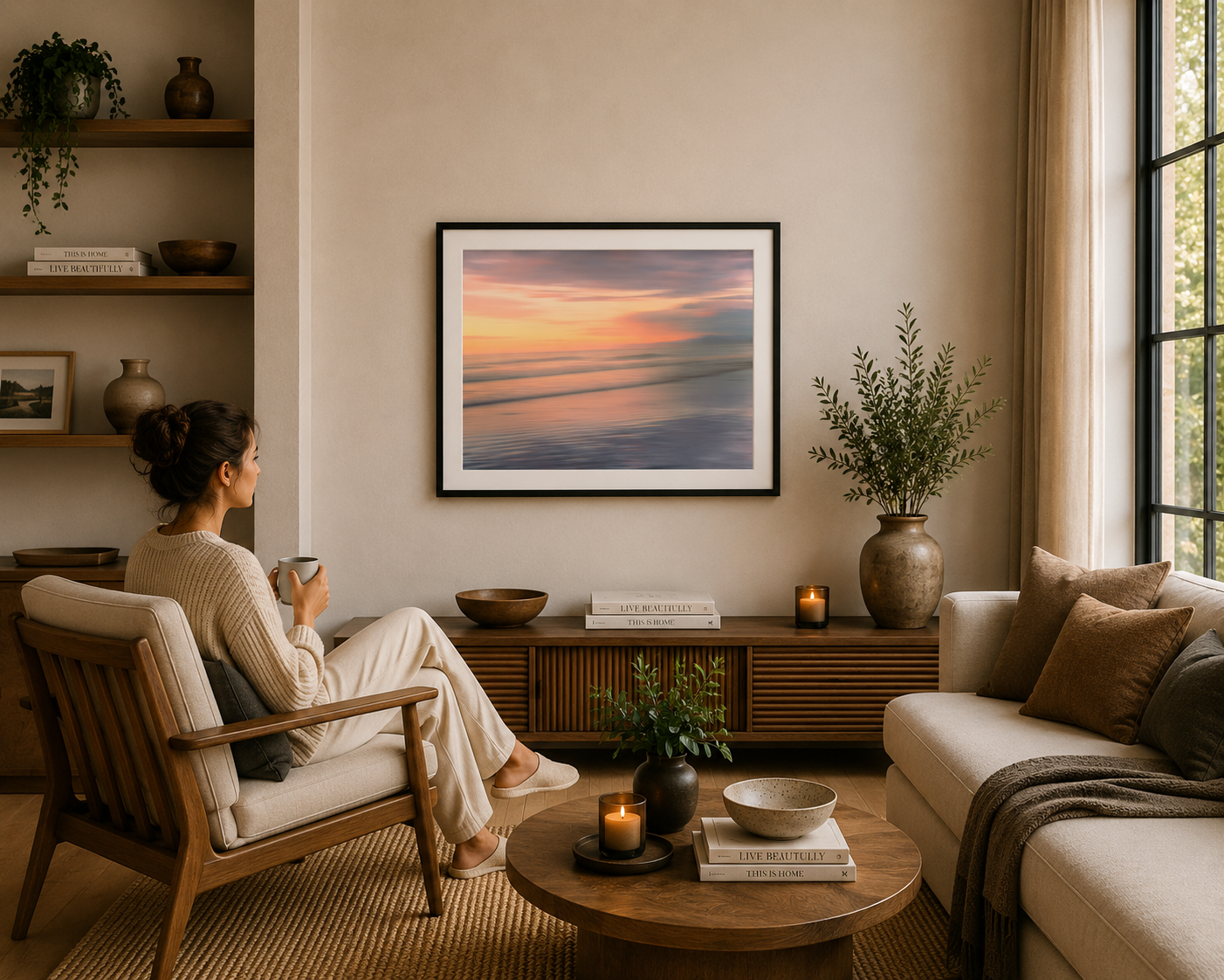 Abstract coastal photograph with pastel colours and flowing ocean movement.
