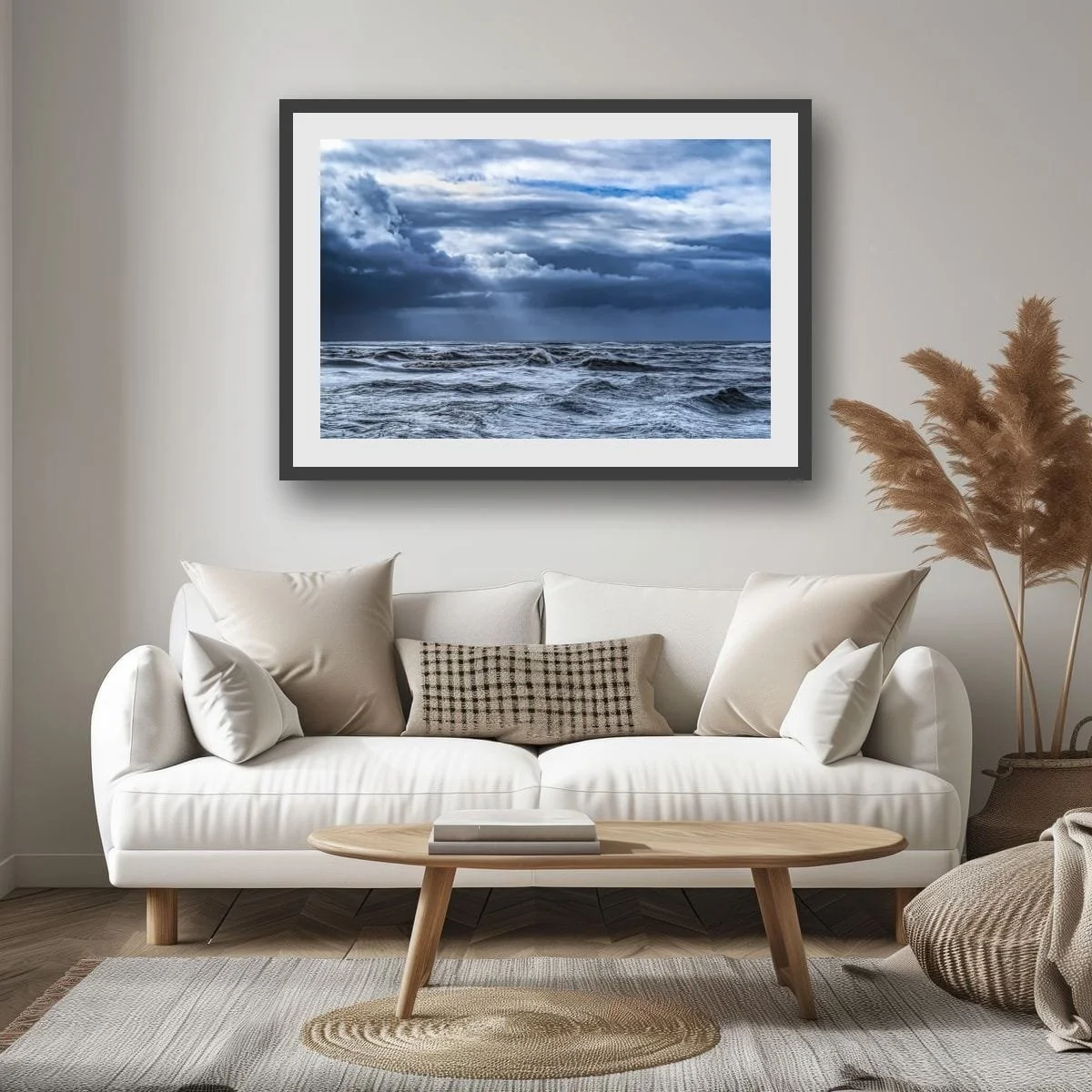 Storm clouds and dramatic light over the ocean.