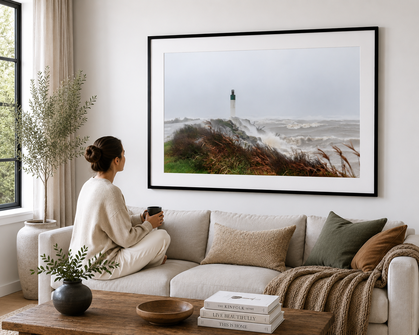 Coastal beacon standing against rough seas and stormy weather.