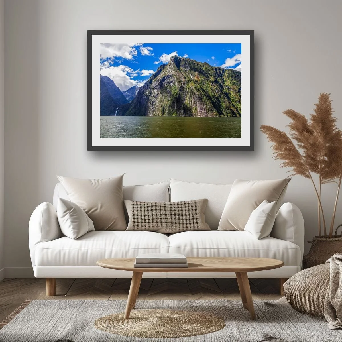 Towering cliffs and waterfalls in Milford Sound.