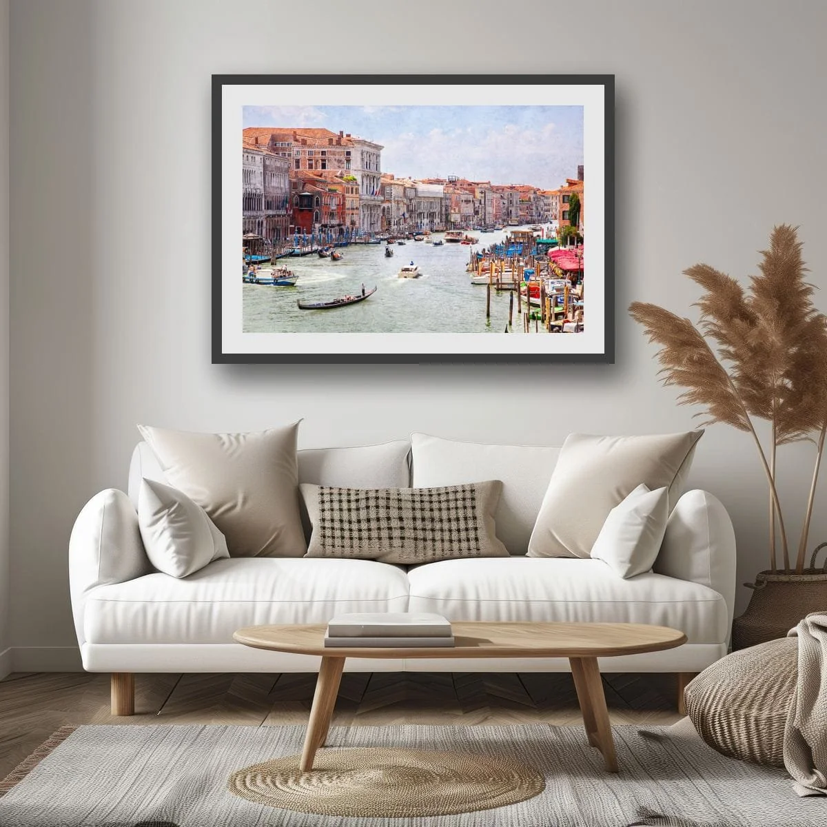 Venice Grand Canal with boats and historic buildings.