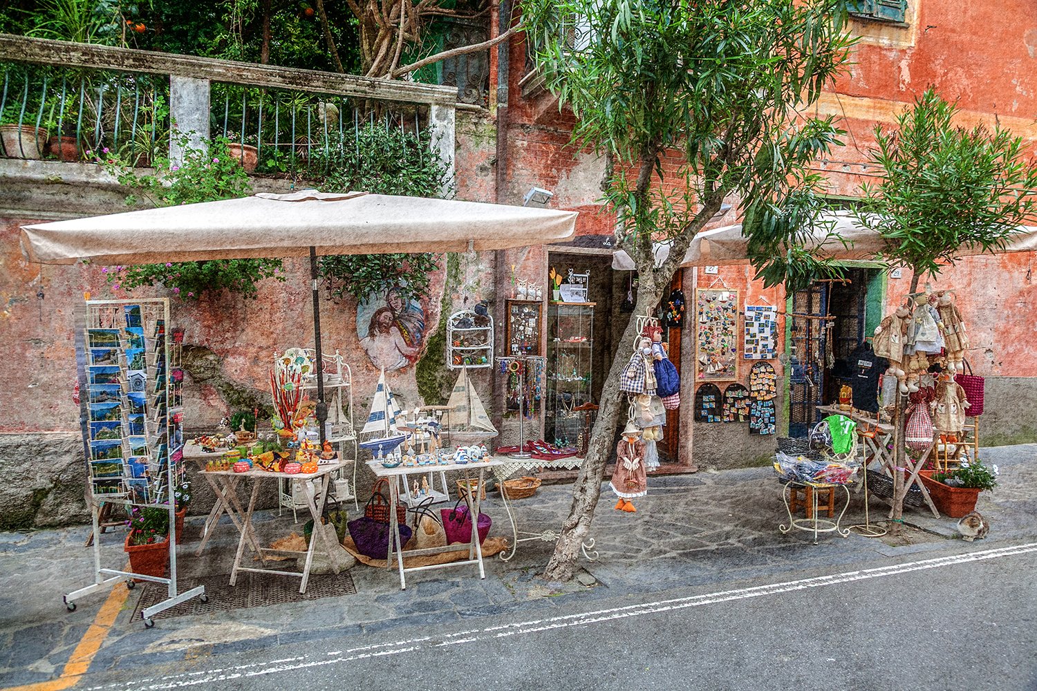 Italian market stall displaying handmade gifts