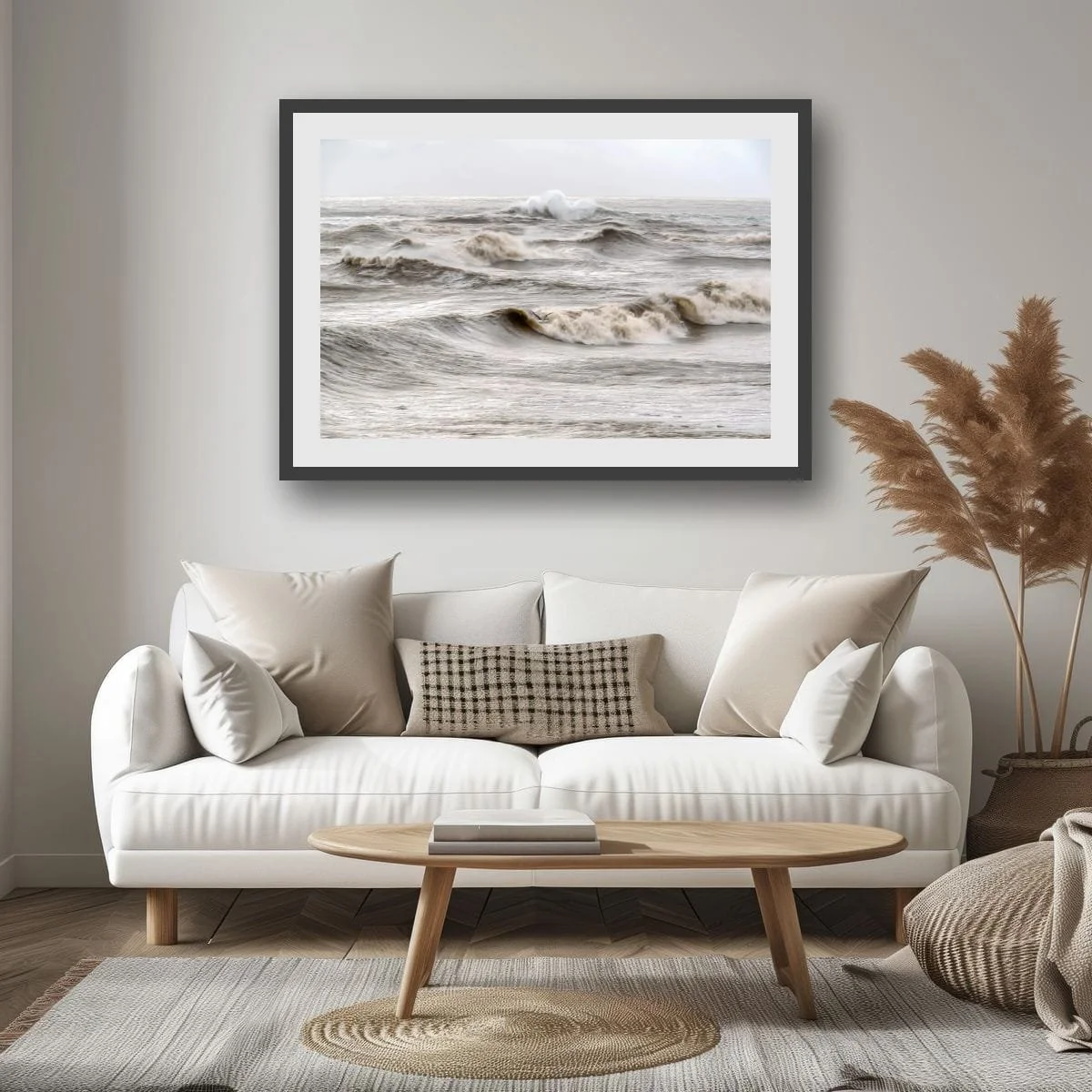 Powerful ocean waves rolling across the West Coast shoreline.