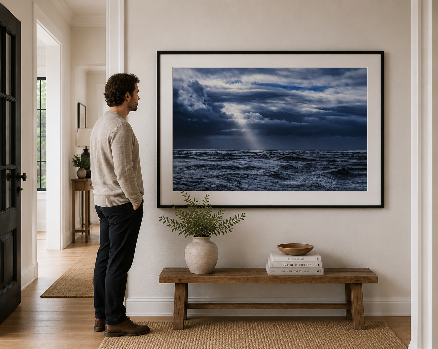 Storm clouds and dramatic light over the ocean.