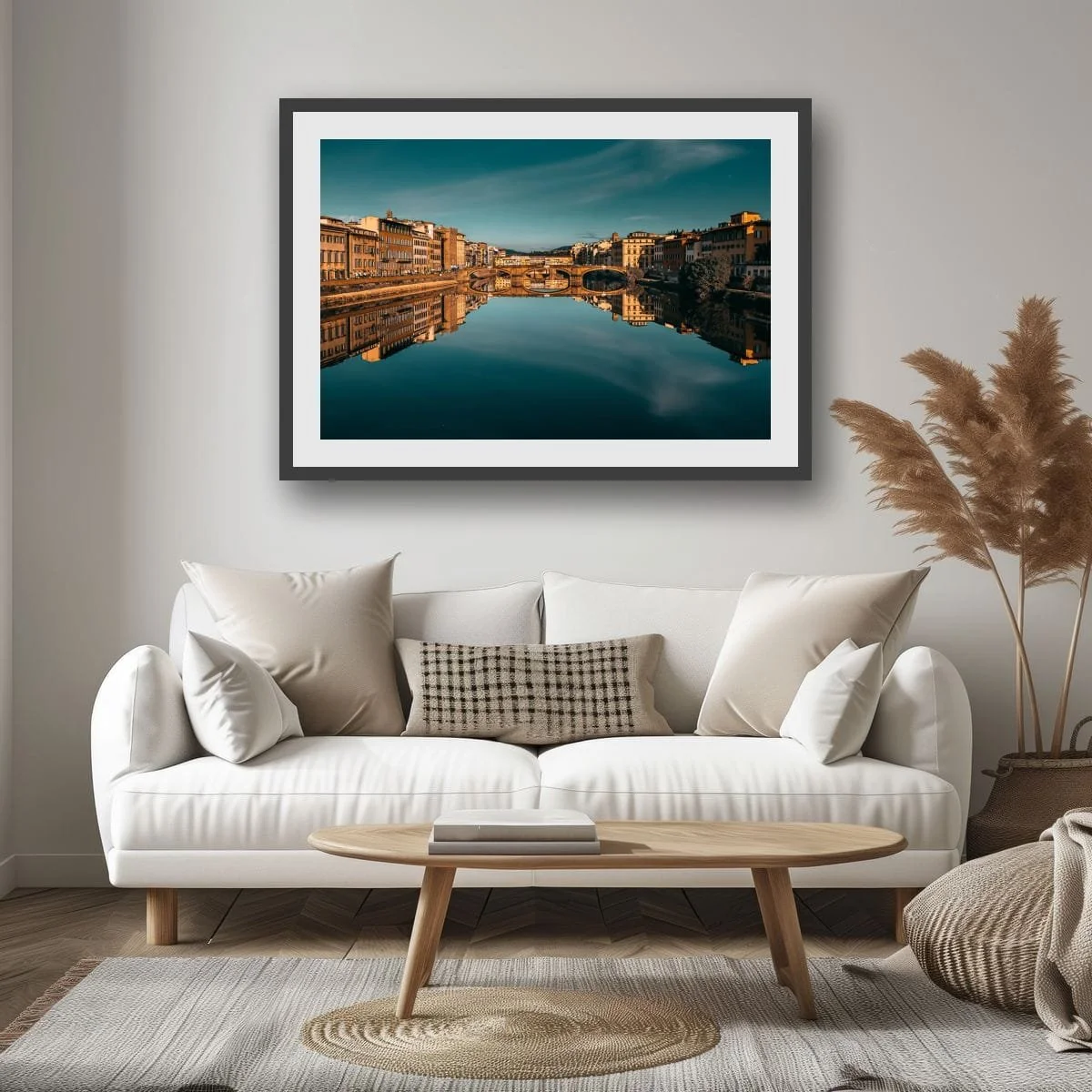 Florence cityscape reflected in the Arno River.