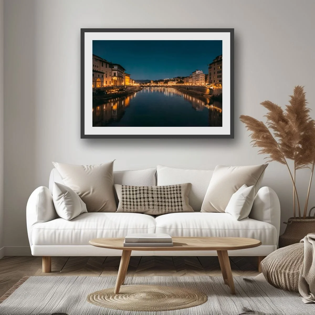 Night view of Florence illuminated along the Arno River.
