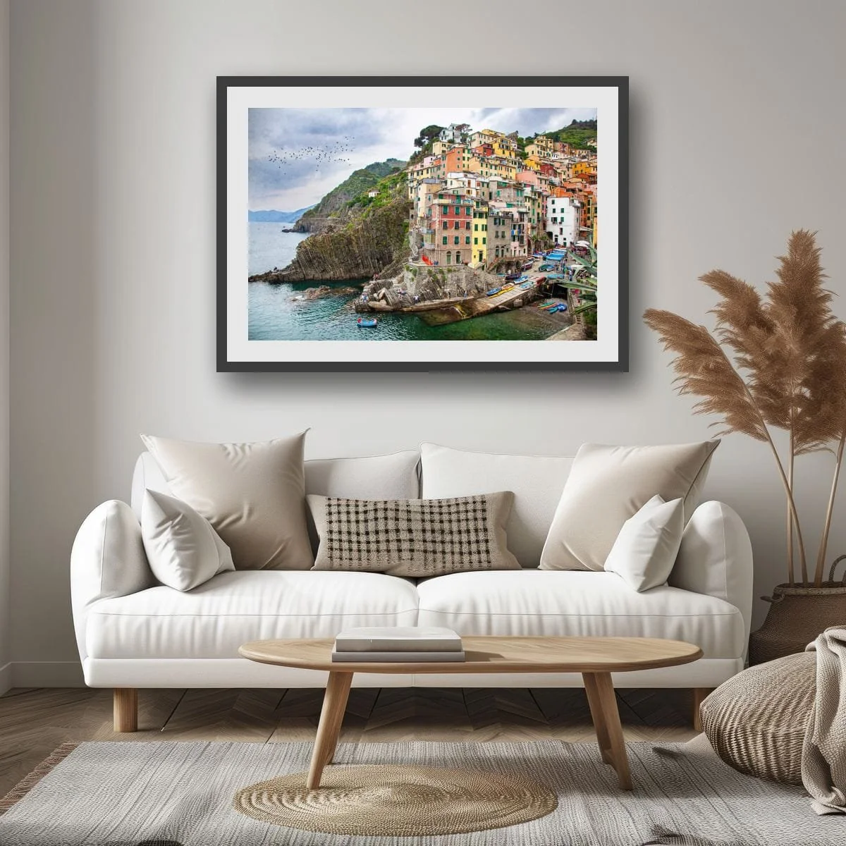 Colourful Italian coastal village overlooking the sea.