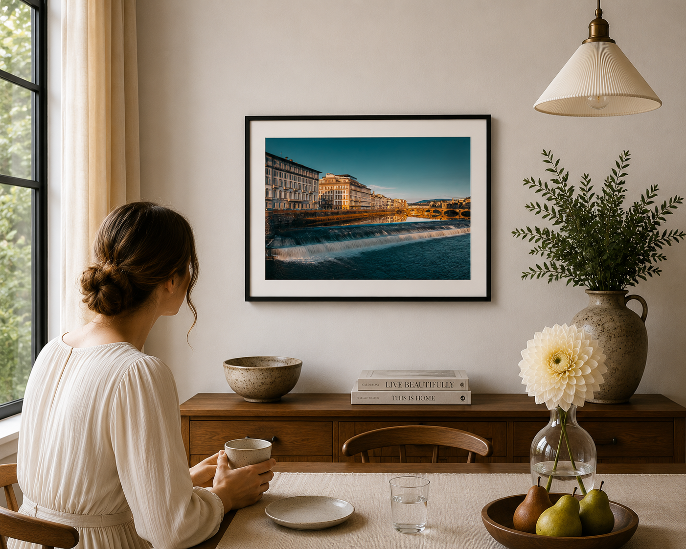 Florence cityscape reflected in the River Arno