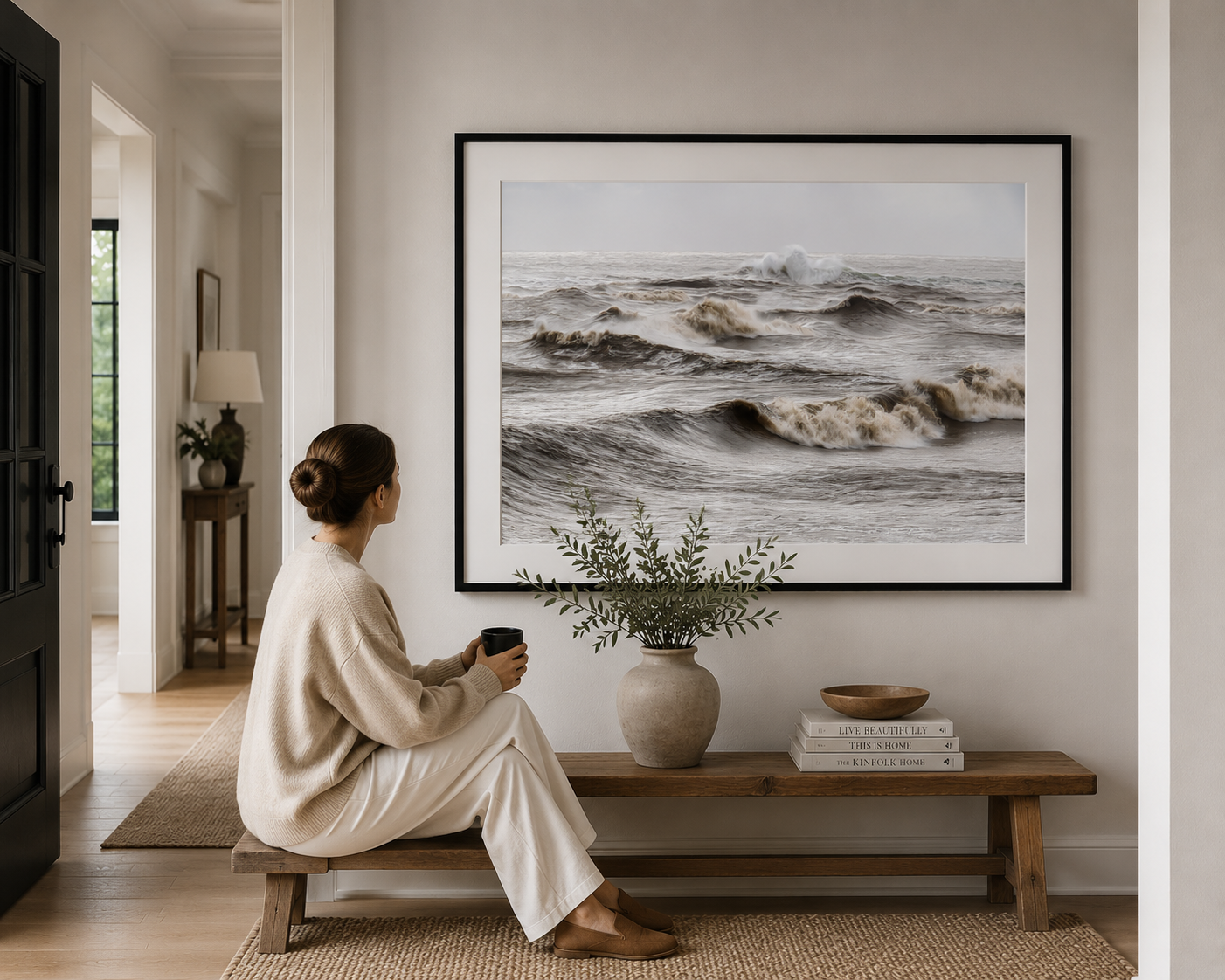 Powerful ocean waves rolling across the West Coast shoreline.