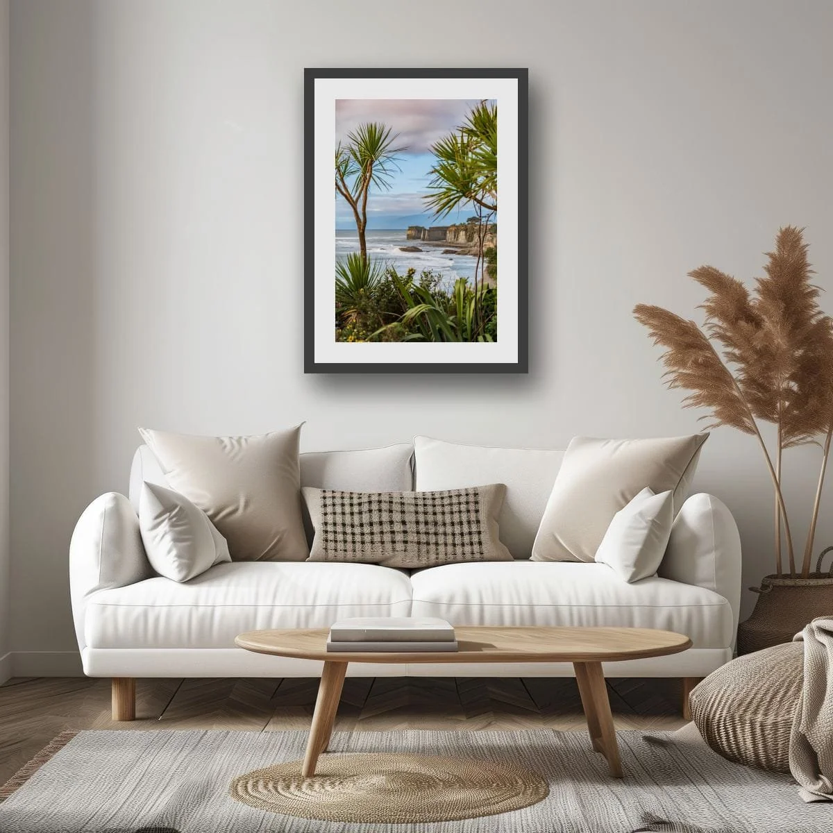 Elevated coastal lookout framed by native vegetation.