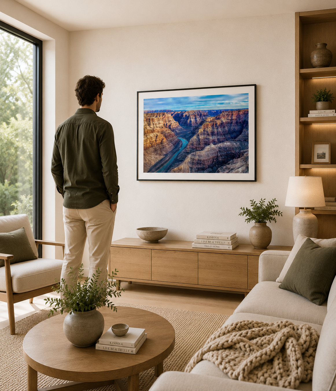 Grand Canyon landscape with winding river below.