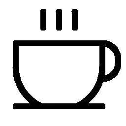 Eine kleine Zeichnung einer Tasse mit Dampf, der nach oben aufsteigt.