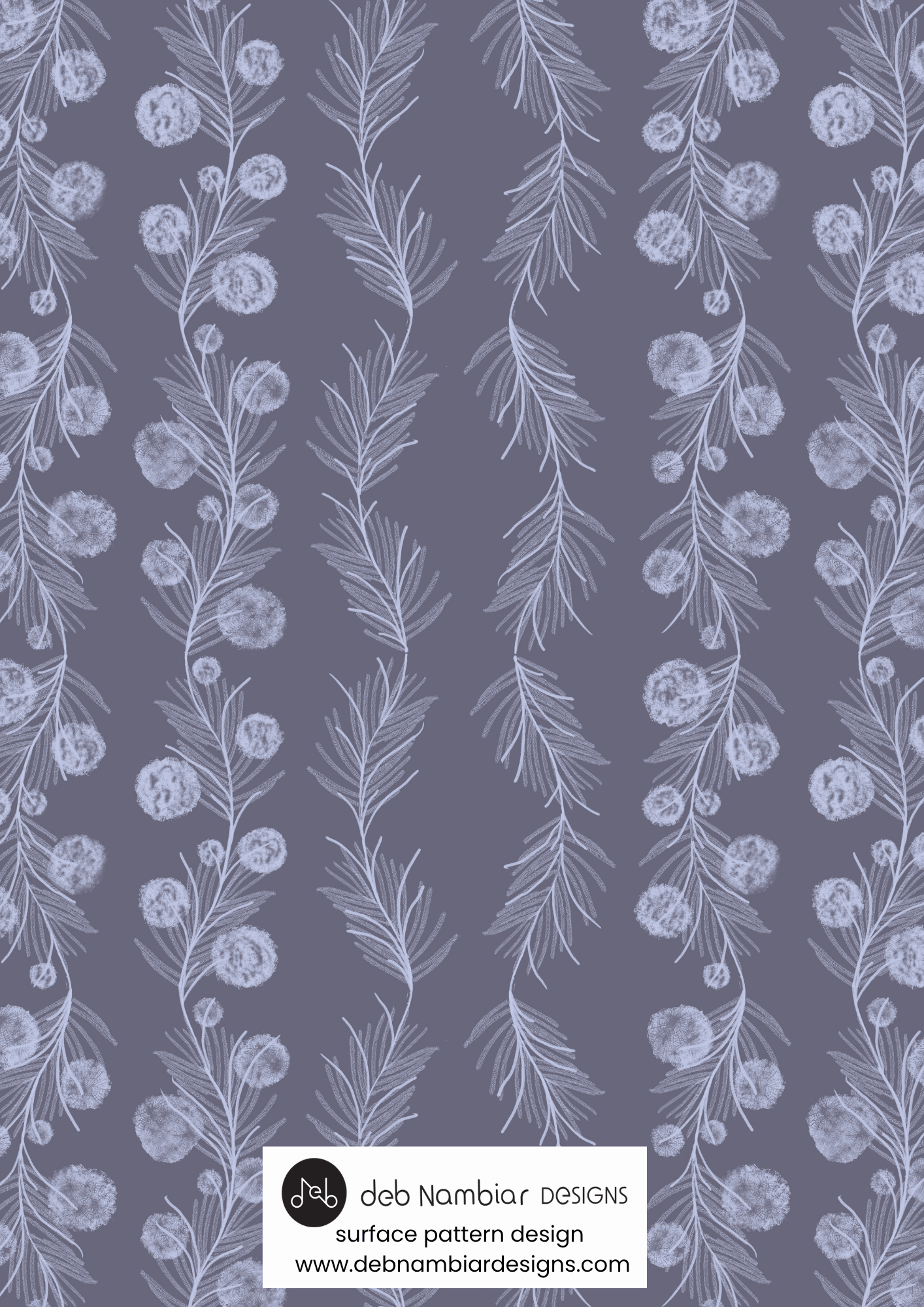 Wattle & Kōwhai Vine - Native Bush Green - Deep Purple Grey Tonal