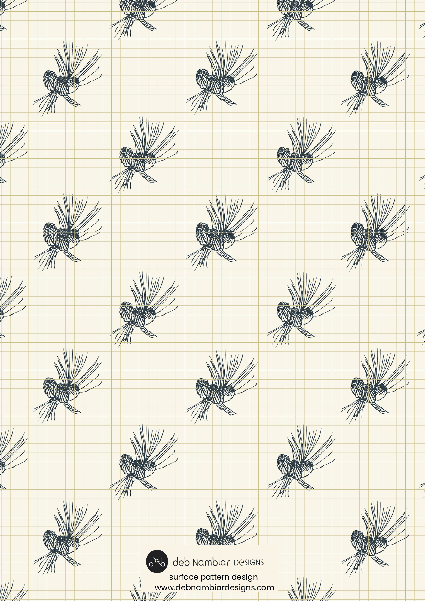 Australian Native Trilogy:
Pine Cones - Cream & Indigo Blue
