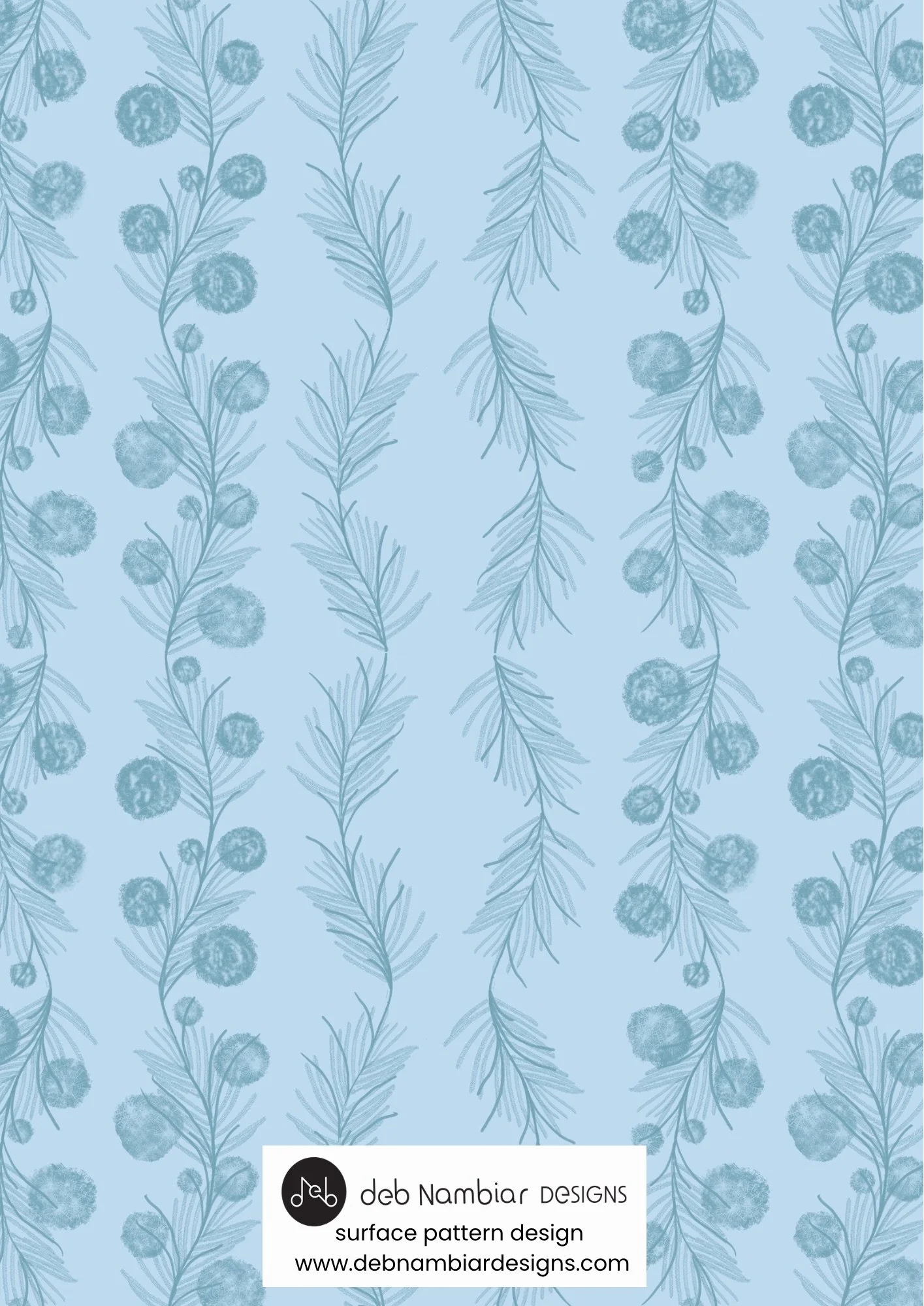 Wattle & Kōwhai Vine - Tasman Blue - Soft Coastal Blue Tonal