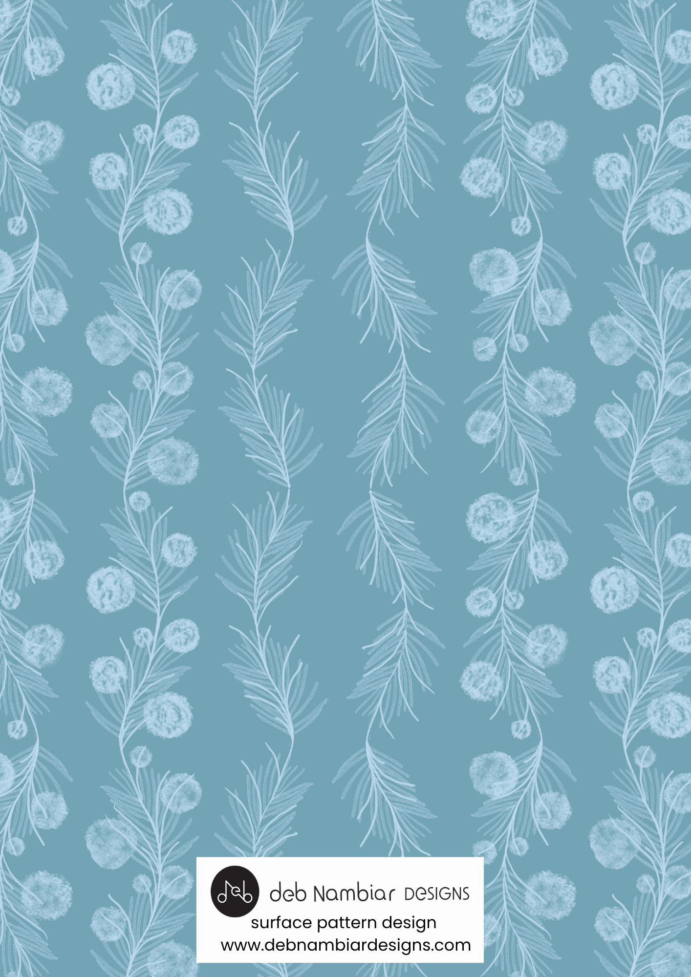 Wattle & Kōwhai Vine - Tasman Blue - Mid Coastal Blue Tonal